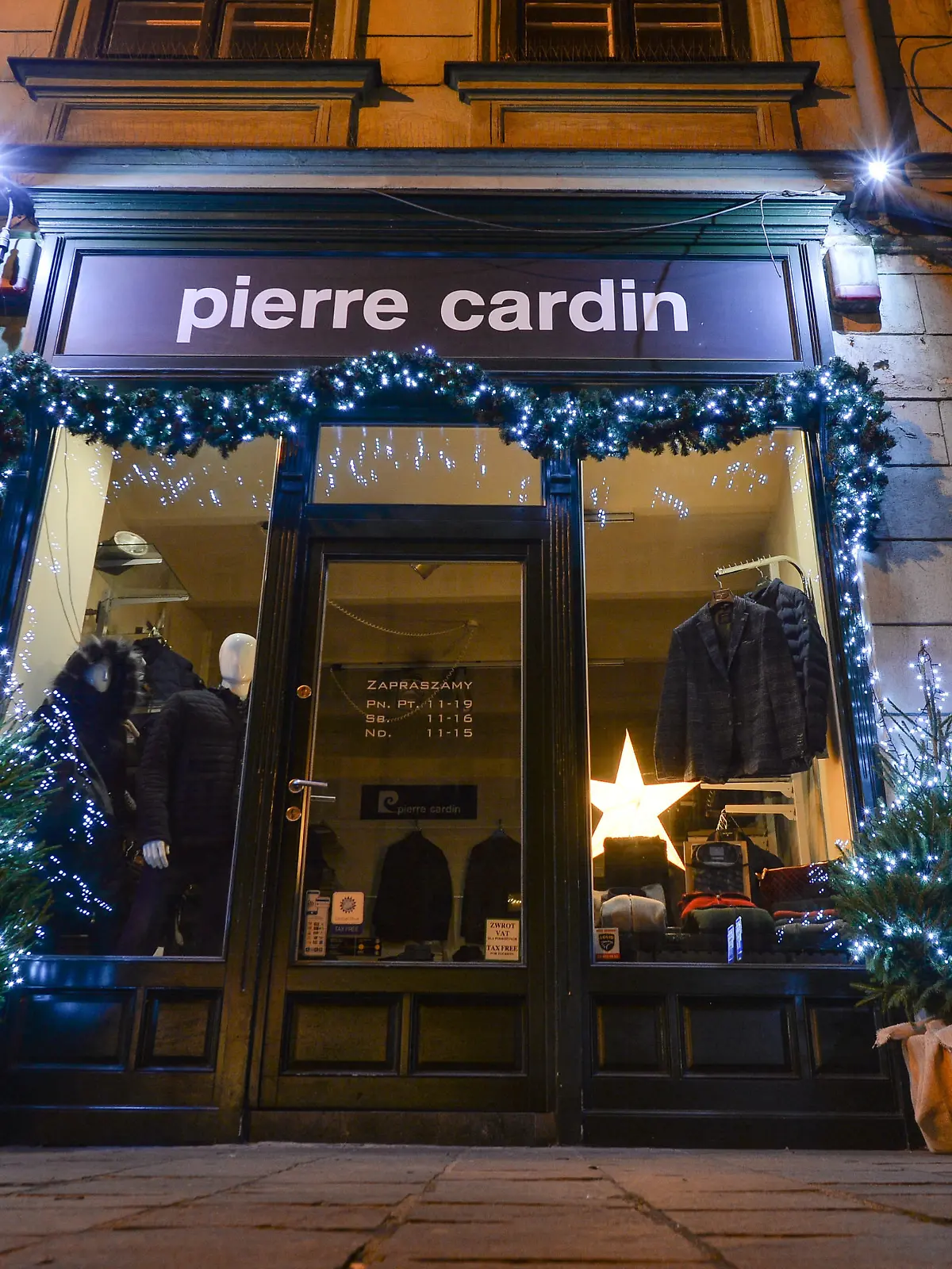 Pierre Cardin shop decorated for Christmas in Krakow's Old Town. On Sunday, December 6, 2020, in Krakow, Poland. (Photo by Artur Widak/NurPhoto)