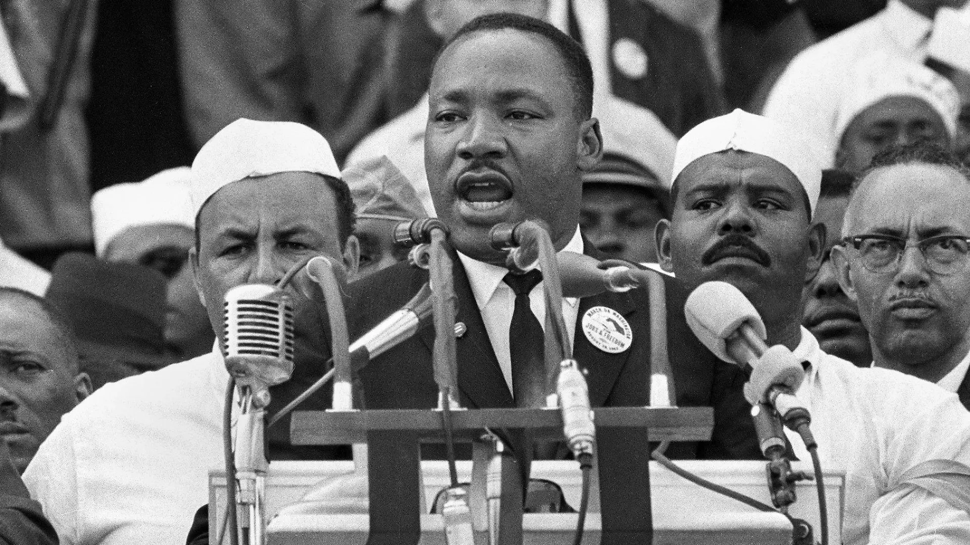 FILE - In this Aug. 28, 1963 file photo, Dr. Martin Luther King Jr., head of the Southern Christian Leadership Conference, addresses marchers during his "I Have a Dream" speech at the Lincoln Memorial in Washington. The annual celebration of the Martin Luther King Jr. holiday in his hometown in Atlanta is calling for renewed dedication to nonviolence following a turbulent year. The slain civil rights leader's daughter, the Rev. Bernice King, said in an online church service Monday, Jan. 18, 2021, that physical violence and hateful speech are “out of control” in the aftermath of a divisive election followed by a deadly siege on the U.S. Capitol in Washington by supporters of President Donald Trump. (AP Photo/File)