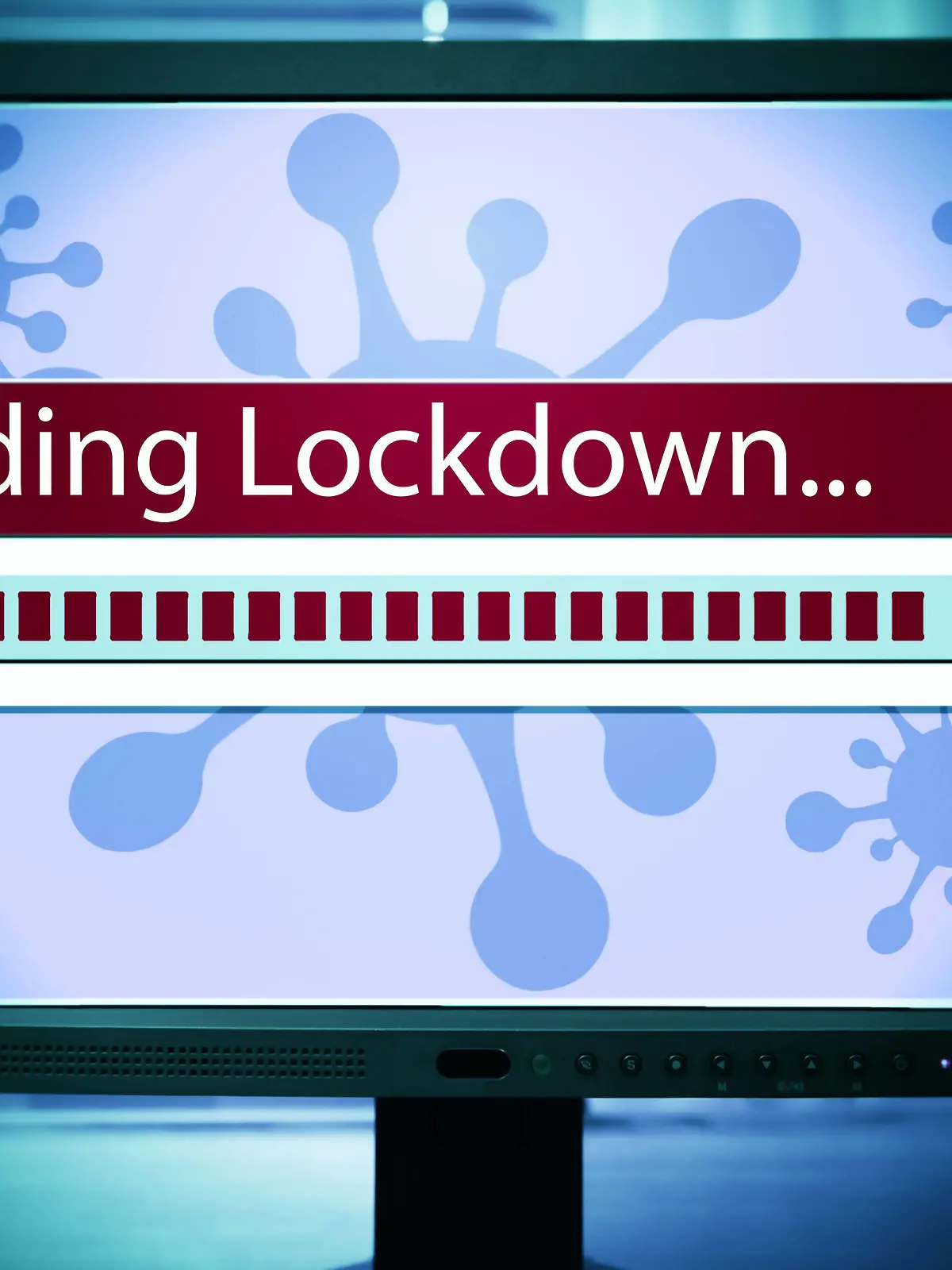  FOTOMONTAGE, Computermonitor mit Ladebalken Lockdown *** PHOTOMONTAGE, computer monitor with loading bar Lockdown