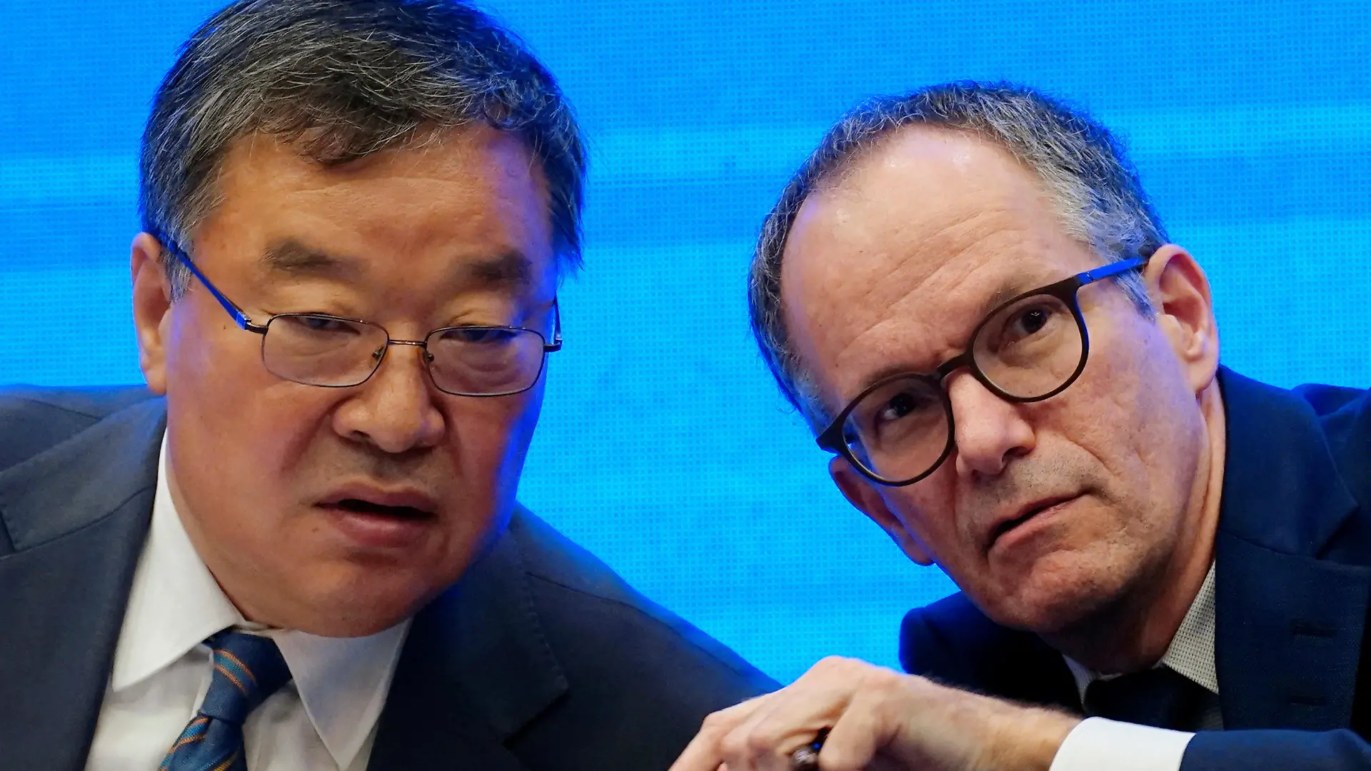 Peter Ben Embarek, a member of the World Health Organization (WHO) team tasked with investigating the origins of the coronavirus disease (COVID-19), and Liang Wannian, head of expert panel on COVID-19 response at China's National Health Commission, attend the WHO-China joint study news conference at a hotel in Wuhan, Hubei province, China February 9, 2021. REUTERS/Aly Song