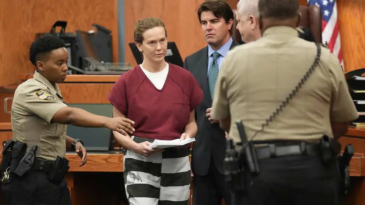 Kaitlin Armstrong makes a pre-trial appearance at the Blackwell-Thurman Criminal Justice Center in Austin, Texas, on Thursday April 20, 2023. Armstrong has been charged in the death of professional cyclist Anna Moriah Wilson. (Jay Janner /Austin American-Statesman via AP)
