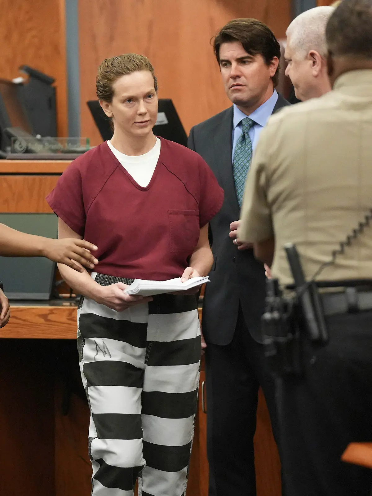 Kaitlin Armstrong makes a pre-trial appearance at the Blackwell-Thurman Criminal Justice Center in Austin, Texas, on Thursday April 20, 2023. Armstrong has been charged in the death of professional cyclist Anna Moriah Wilson. (Jay Janner /Austin American-Statesman via AP)