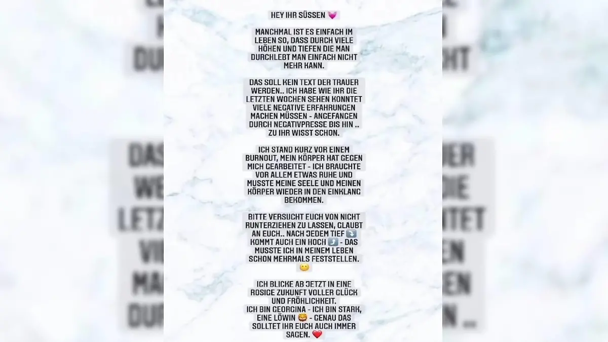In ihrer Instagram-Story sprich Georgina sogar von Burnout.
