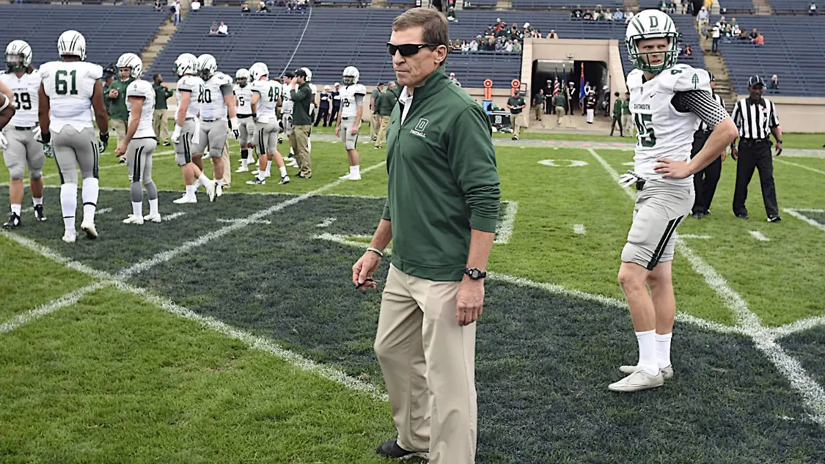 October 8, 2016: Dartmouth Head Coach, Buddy Teevens watches his team warmup during the NCAA College League USA football game between the Dartmouth Big Green and Yale Bulldogs at the Yale Bowl in New Haven Connecticut. Yale won the game 21 to 13. /CSM NCAA Football 2016: Dartmouth vs Yale OCT 8  - ZUMAc04_