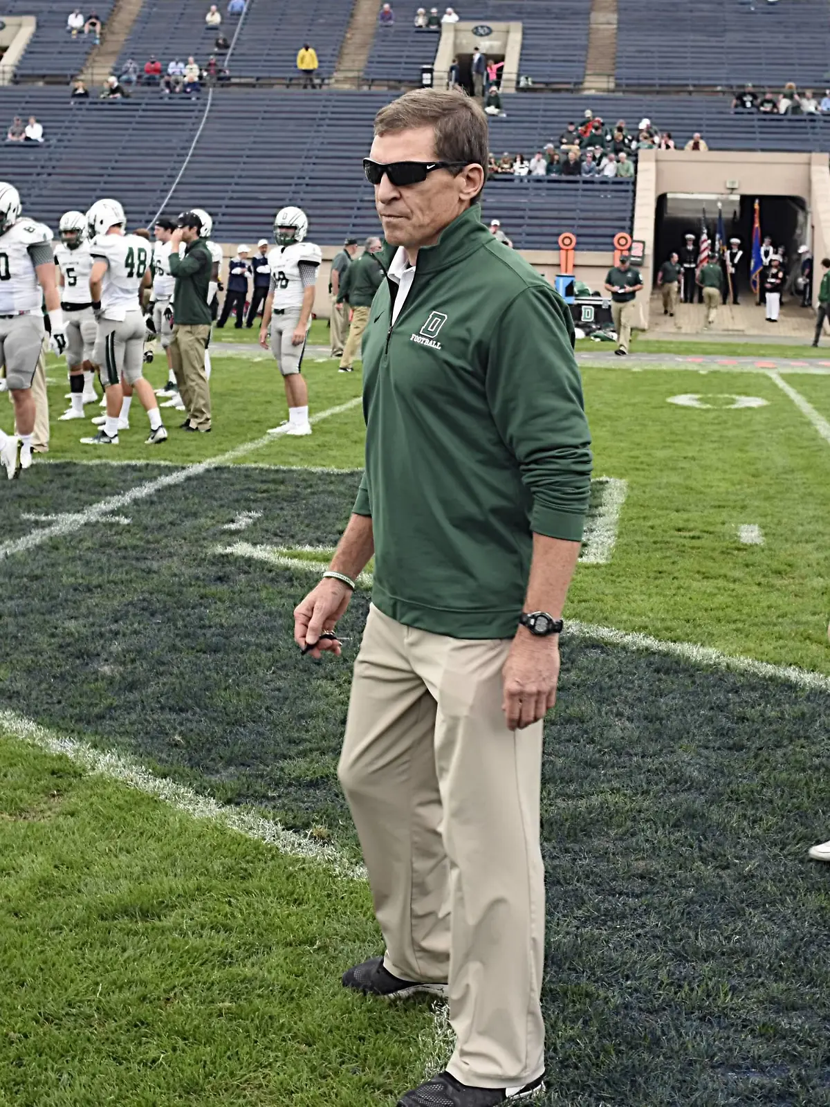 October 8, 2016: Dartmouth Head Coach, Buddy Teevens watches his team warmup during the NCAA College League USA football game between the Dartmouth Big Green and Yale Bulldogs at the Yale Bowl in New Haven Connecticut. Yale won the game 21 to 13. /CSM NCAA Football 2016: Dartmouth vs Yale OCT 8  - ZUMAc04_