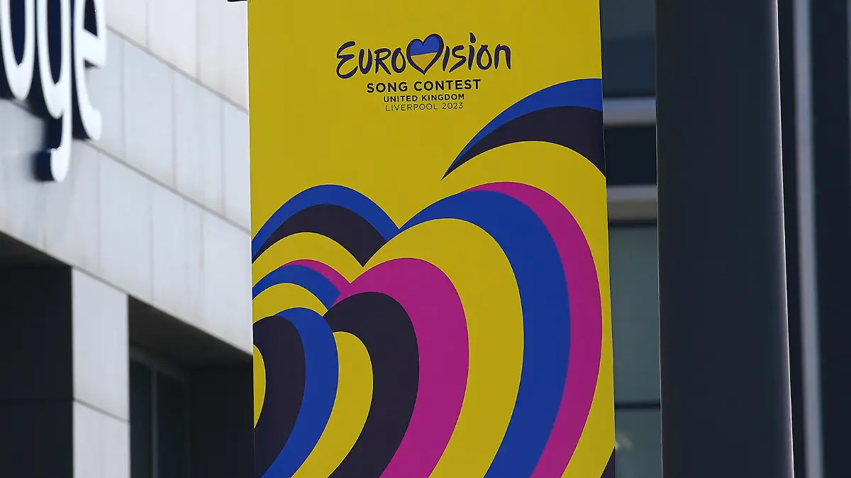Eurovision 2023. Signage promoting the Eurovision Song Contest outside a Travelodge hotel in Liverpool, Merseyside. Picture date: Tuesday April 18, 2023. Photo credit should read: Peter Byrne/PA Wire URN:71798576