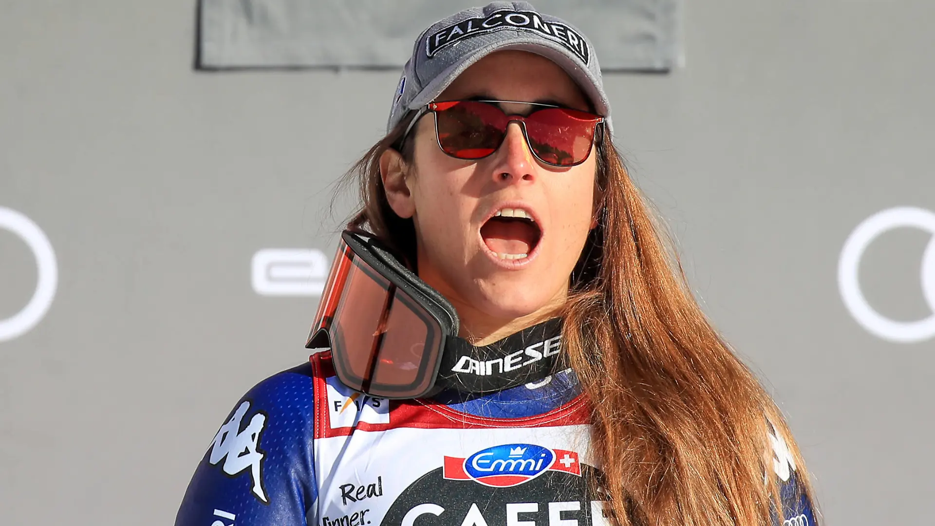 ALPINE SKIING - FIS WC Crans Montana CRANS MONTANA,SWITZERLAND,23.JAN.21 - ALPINE SKIING - FIS World Cup, downhill, ladies. Image shows the rejoicing of Sofia Goggia ITA. PUBLICATIONxINxGERxHUNxONLY GEPAxpictures/xMarioxBuehner