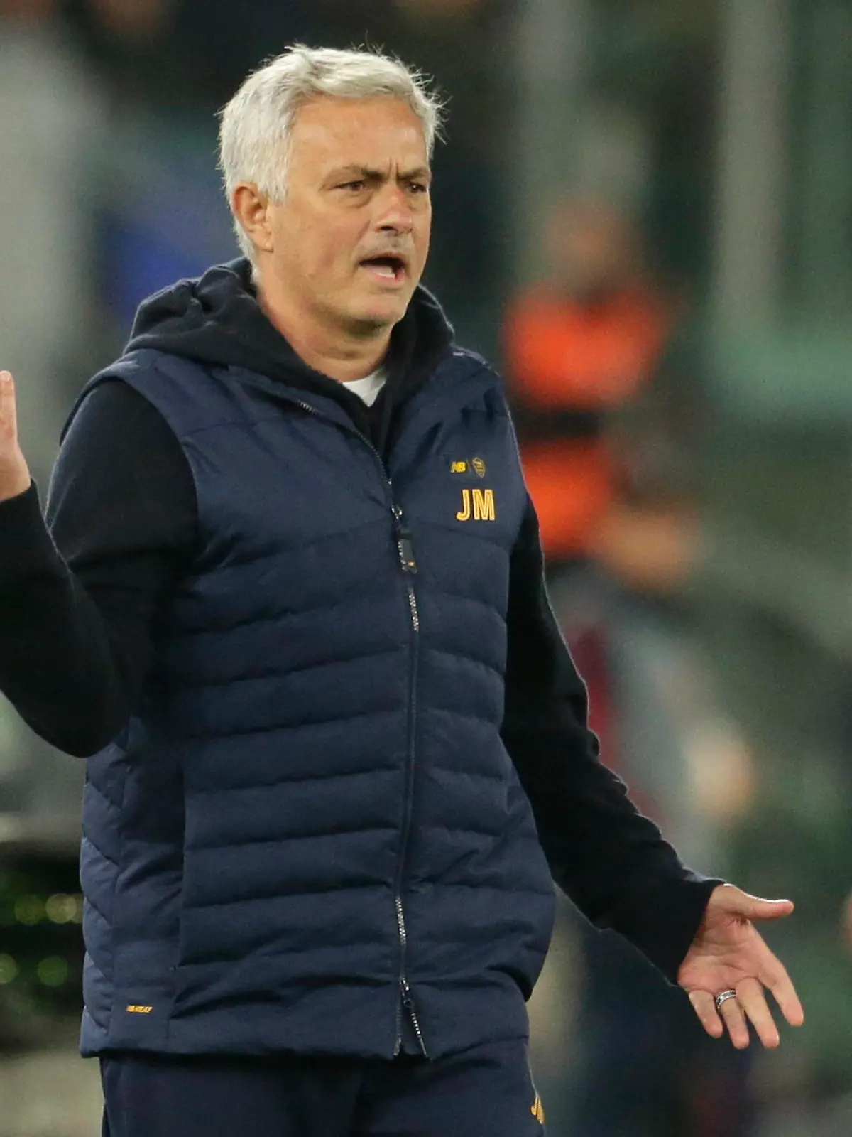 Europa League football match AS Roma vs Feyenoord RomaÕs Portugal coach Jose Mourinho gesticulate during the UEFA Europa League quarter-finals round return match between AS Roma vs Feyenoord at the Olimpico Stadium in Rome, on April 20, 2023. EL_Roma_Feyenoord_0129 Copyright: xAntonioxBalascox