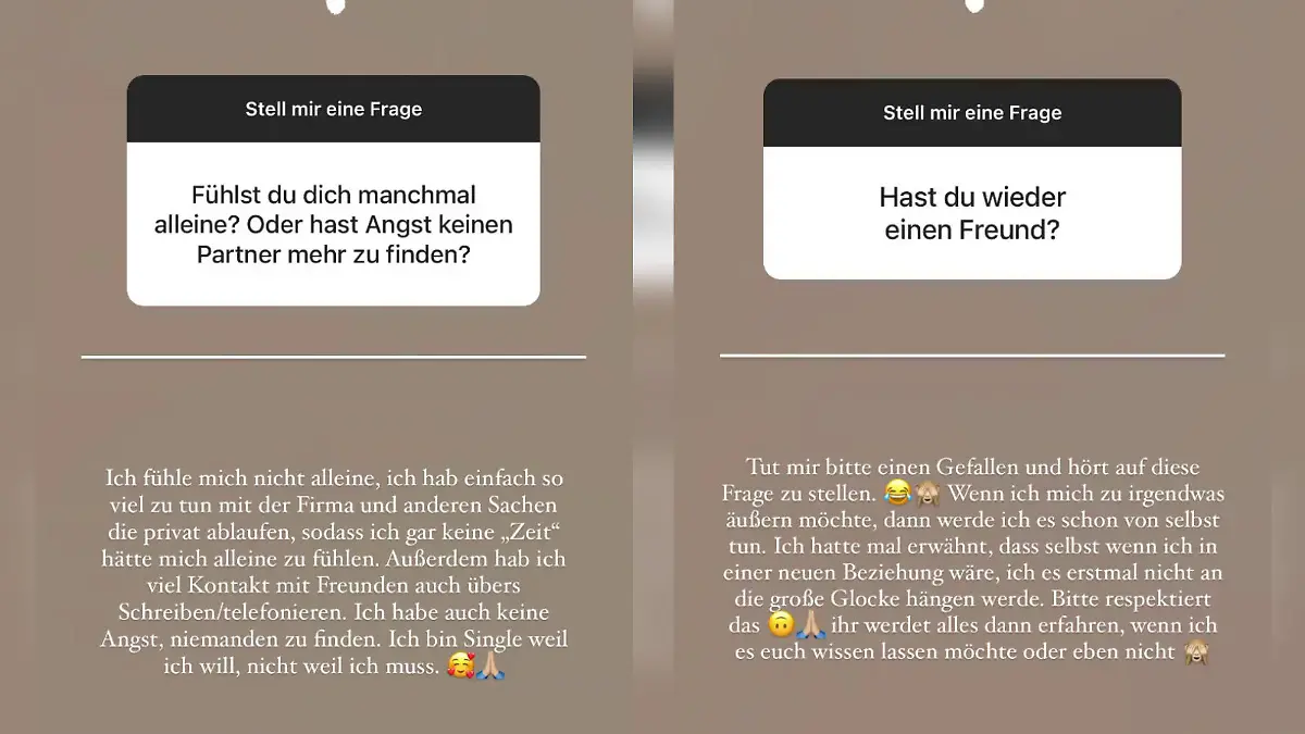 Gerda spricht in ihrer Insta-Story über ihren Single-Status - und möchte nicht nach einem Freund gefragt werden.