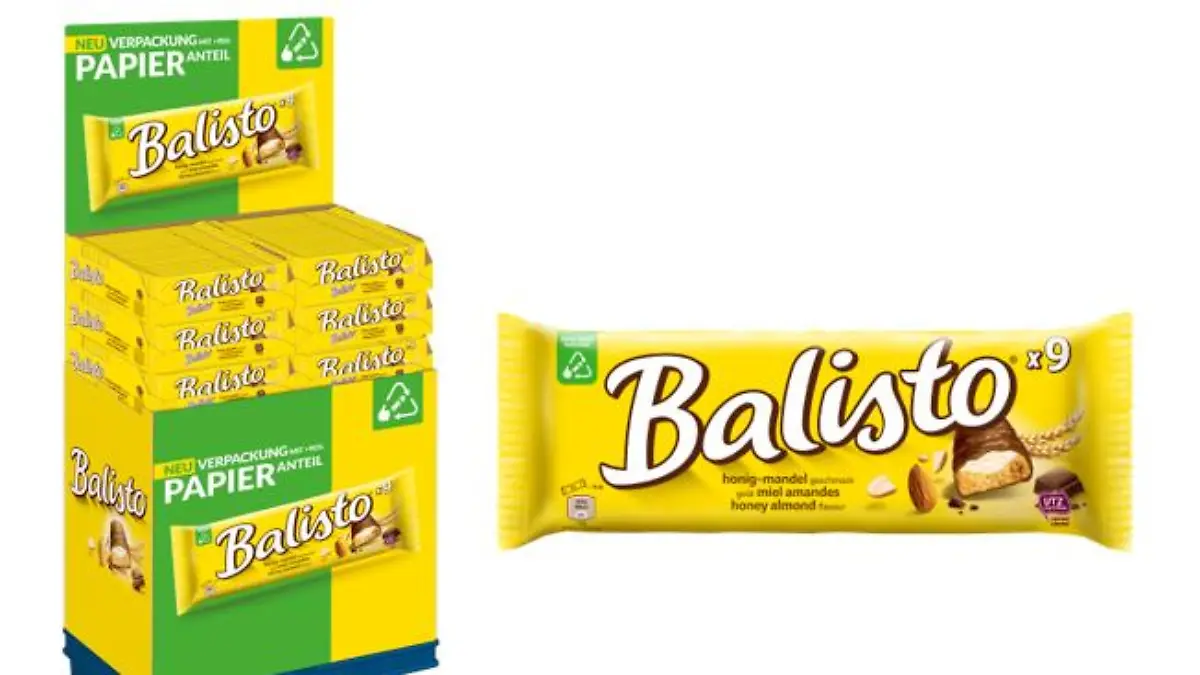 Die Honig-Mandel-Variante von Balisto bekommt eine umweltfreundliche Verpackung. (Quelle: Mars Wrigley)