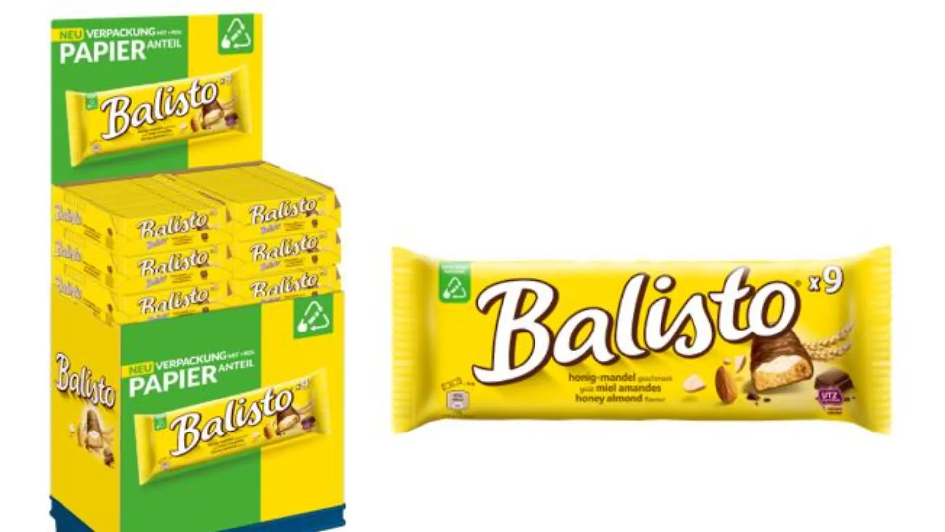 Die Honig-Mandel-Variante von Balisto bekommt eine umweltfreundliche Verpackung. (Quelle: Mars Wrigley)