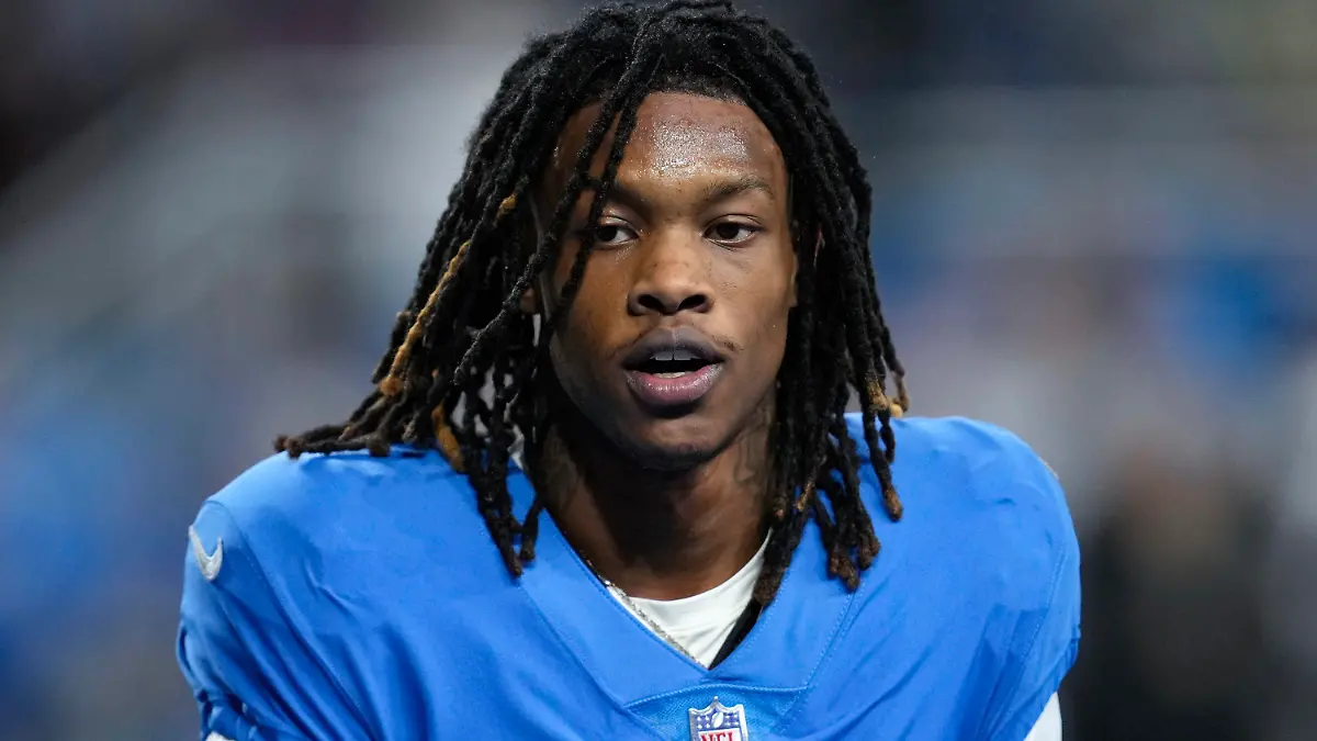 FILE - Detroit Lions wide receiver Jameson Williams watches during an NFL football game against the Chicago Bears in Detroit, Sunday, Jan. 1, 2023. The NFL has suspended five players for violating the league’s gambling policy on Friday, April 21, 2023. Detroit Lions wide receiver Quintez Cephus and safety C.J. Moore and Washington Commanders defensive end Shaka Toney were suspended indefinitely, while Lions wide receivers Stanley Berryhill and Jameson Williams have been suspended six games.(AP Photo/Paul Sancya, File)