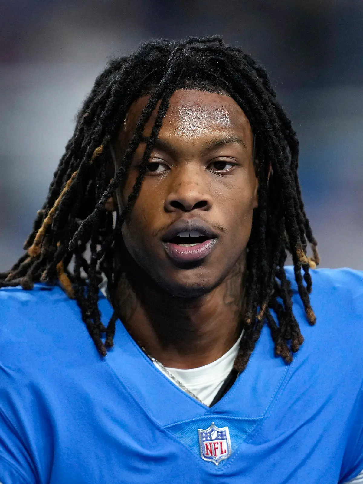 FILE - Detroit Lions wide receiver Jameson Williams watches during an NFL football game against the Chicago Bears in Detroit, Sunday, Jan. 1, 2023. The NFL has suspended five players for violating the league’s gambling policy on Friday, April 21, 2023. Detroit Lions wide receiver Quintez Cephus and safety C.J. Moore and Washington Commanders defensive end Shaka Toney were suspended indefinitely, while Lions wide receivers Stanley Berryhill and Jameson Williams have been suspended six games.(AP Photo/Paul Sancya, File)