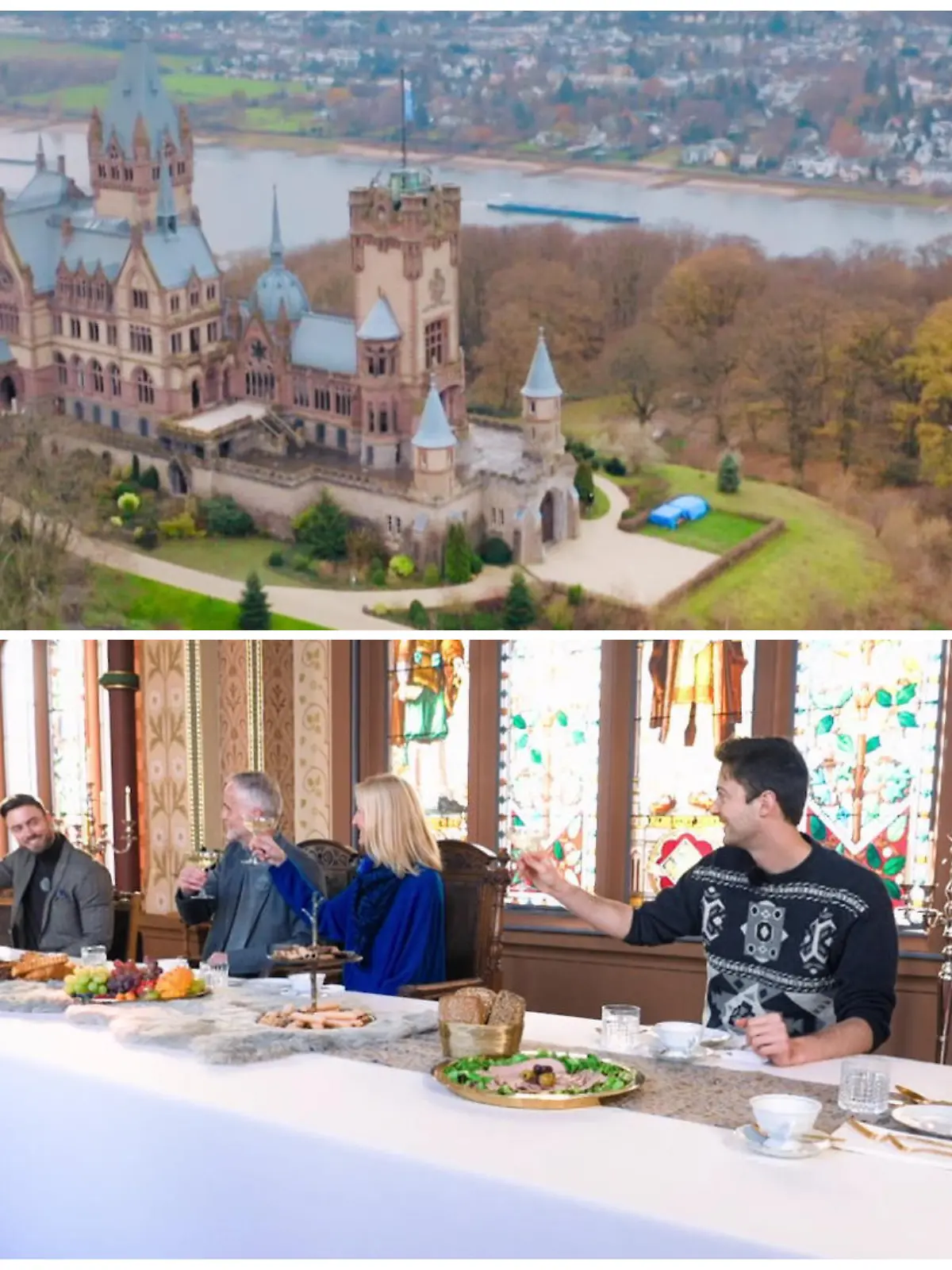 Die Kandidatinnen lernen Nikos Familie in einem Schloss in Königswinter bei Bonn kennen.