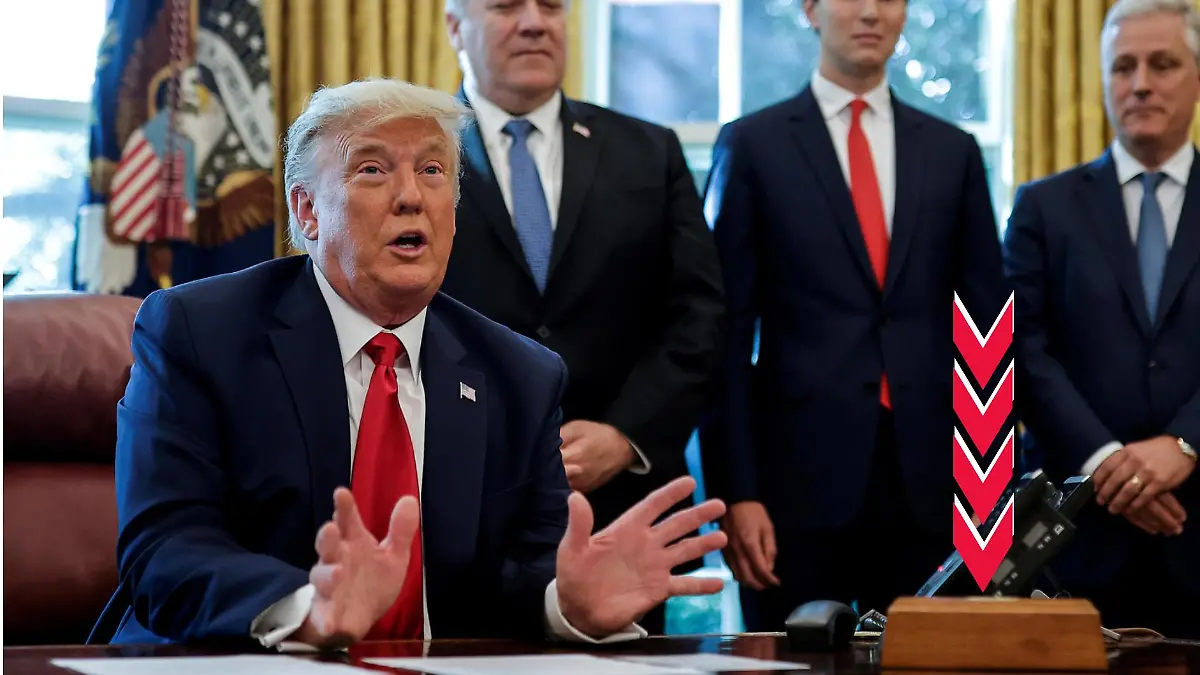 Donald Trump hält eine Rede, vorne rechts der Diet Coke Button