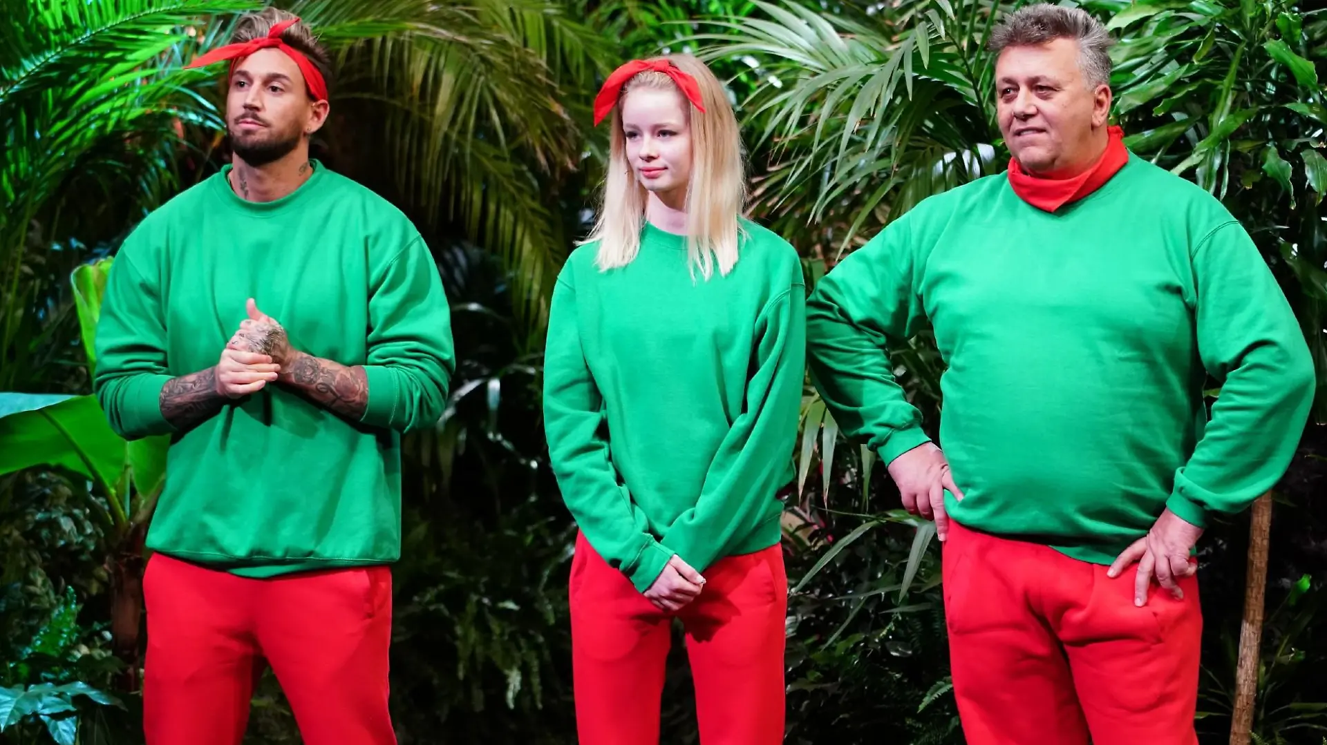 Tag 1: Dschungelprüfung " Tierischer Einlauf". V.l.: Mike Heiter, Zoe Saip und Frank Fussbroich
Die Verwendung des sendungsbezogenen Materials ist nur mit dem Hinweis und Verlinkung auf TVNOW gestattet.
