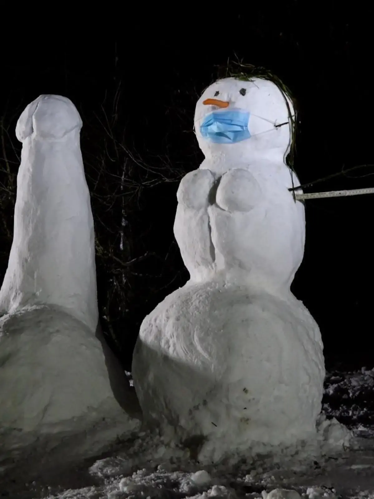 erotische Schneeskulpturen einer selbsternannten Künstlergruppe