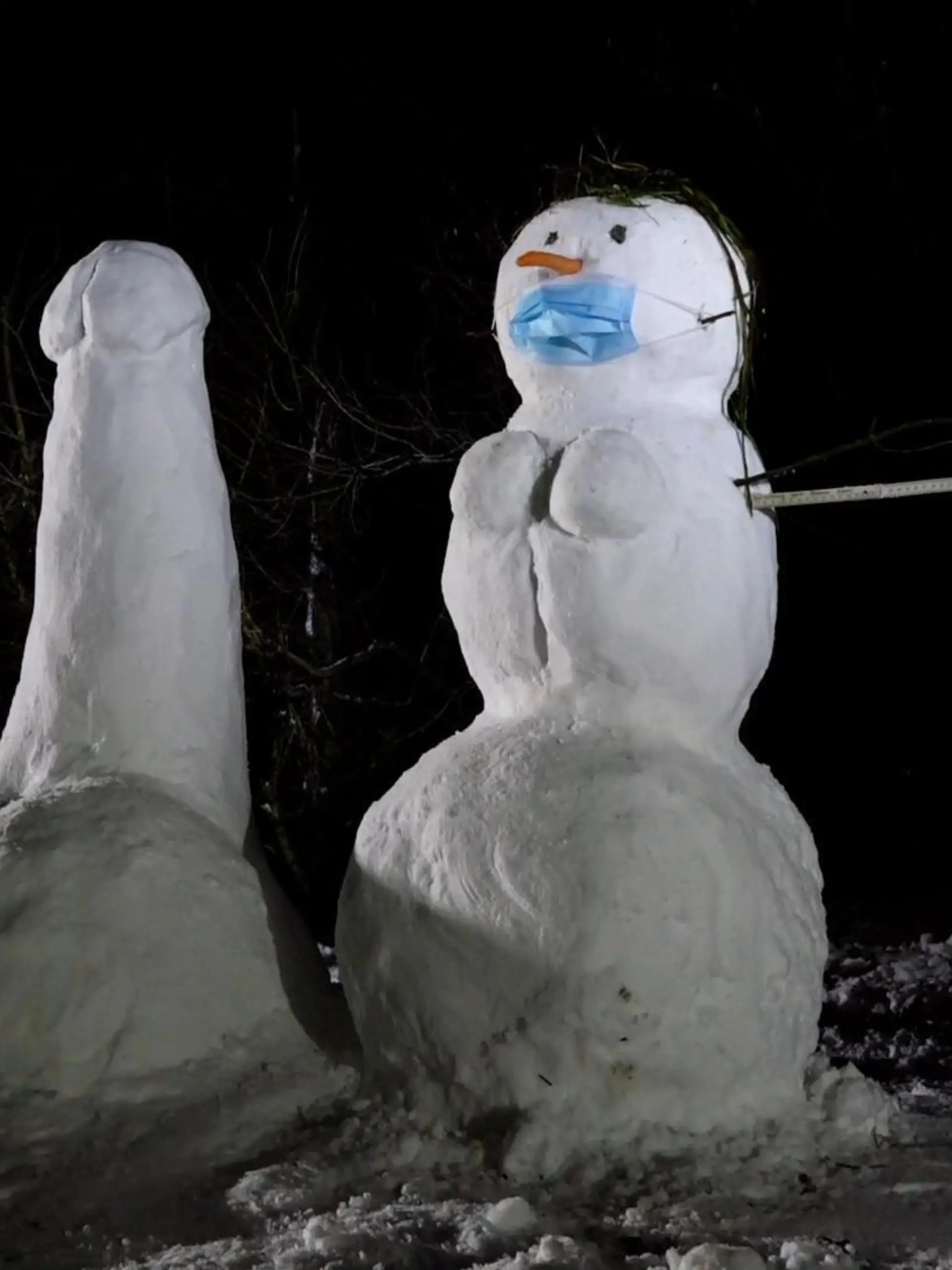 erotische Schneeskulpturen einer selbsternannten Künstlergruppe