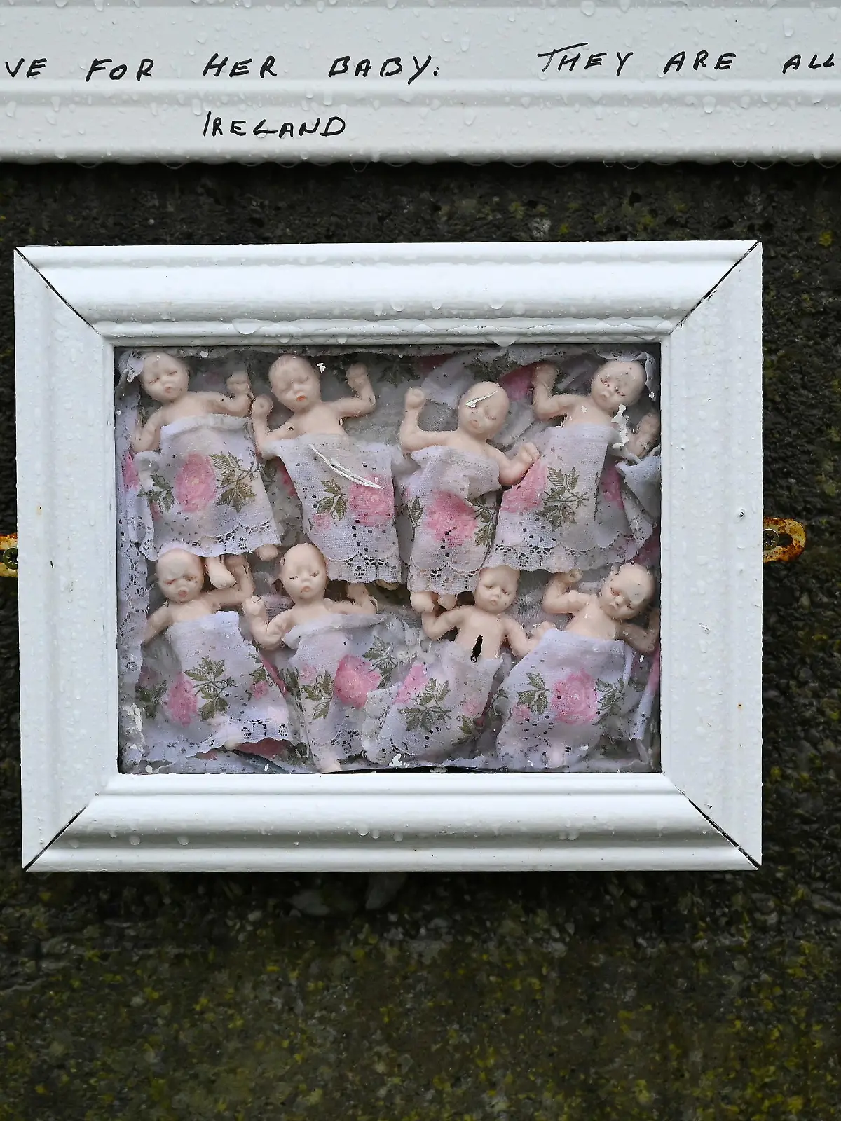 A detail view of the Tuam graveyard, where the bodies of 796 babies were uncovered at the site of a former Catholic home for unmarried mothers and their children on the day a government-ordered inquiry into former Church-run homes for unmarried mothers is formally published, in Tuam, Ireland, January 12, 2021. REUTERS/Clodagh Kilcoyne     TPX IMAGES OF THE DAY