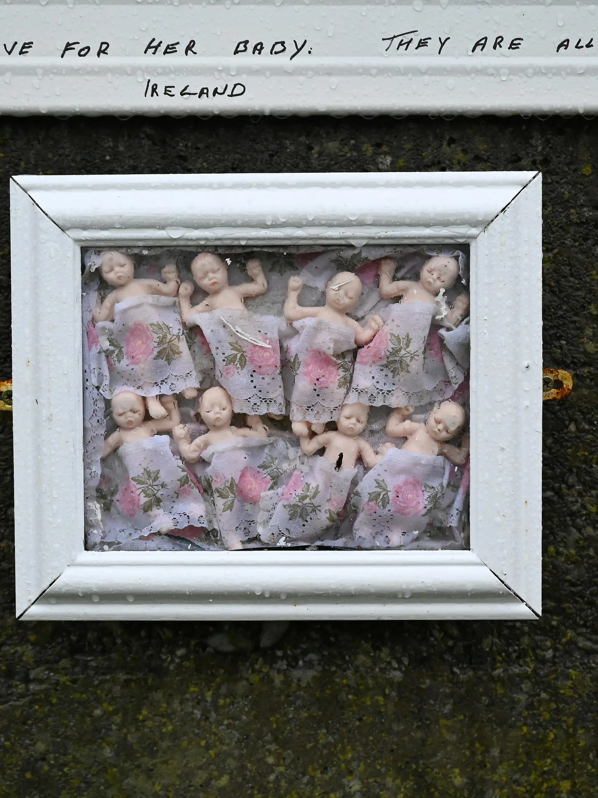 A detail view of the Tuam graveyard, where the bodies of 796 babies were uncovered at the site of a former Catholic home for unmarried mothers and their children on the day a government-ordered inquiry into former Church-run homes for unmarried mothers is formally published, in Tuam, Ireland, January 12, 2021. REUTERS/Clodagh Kilcoyne     TPX IMAGES OF THE DAY
