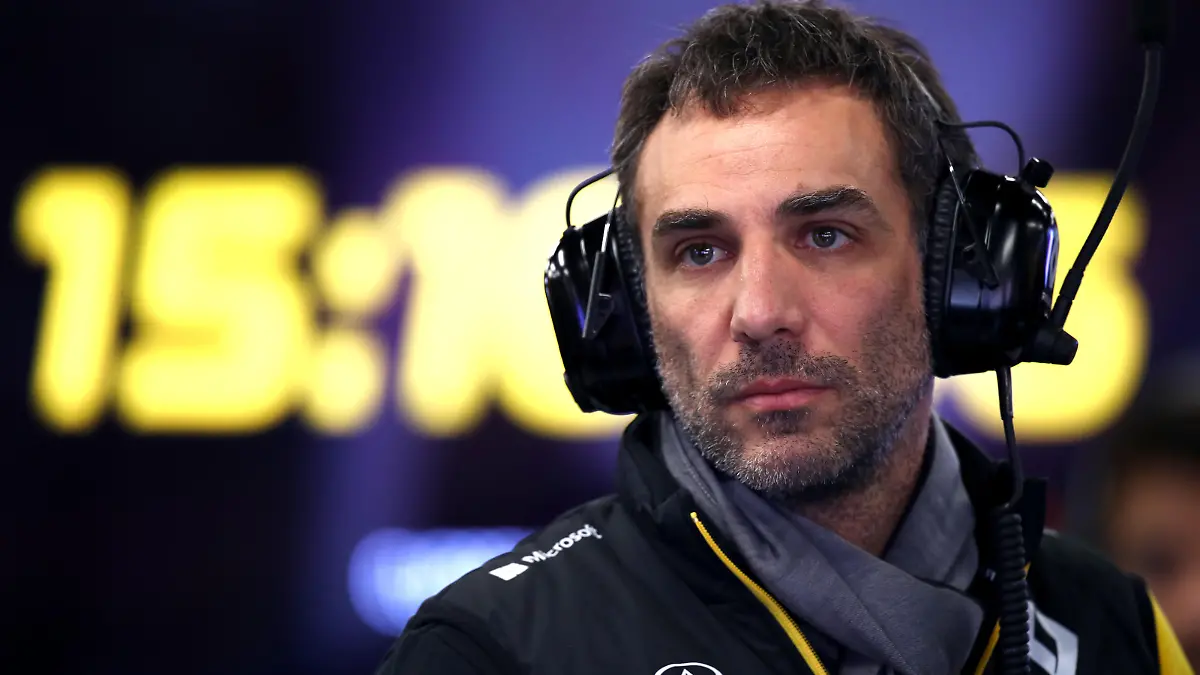 BARCELONA, SPAIN - FEBRUARY 19: Renault Sport F1 Managing Director Cyril Abiteboul looks on from the garage during day one of Formula 1 Winter Testing at Circuit de Barcelona-Catalunya on February 19, 2020 in Barcelona, Spain. (Photo by Mark Thompson/Getty Images)