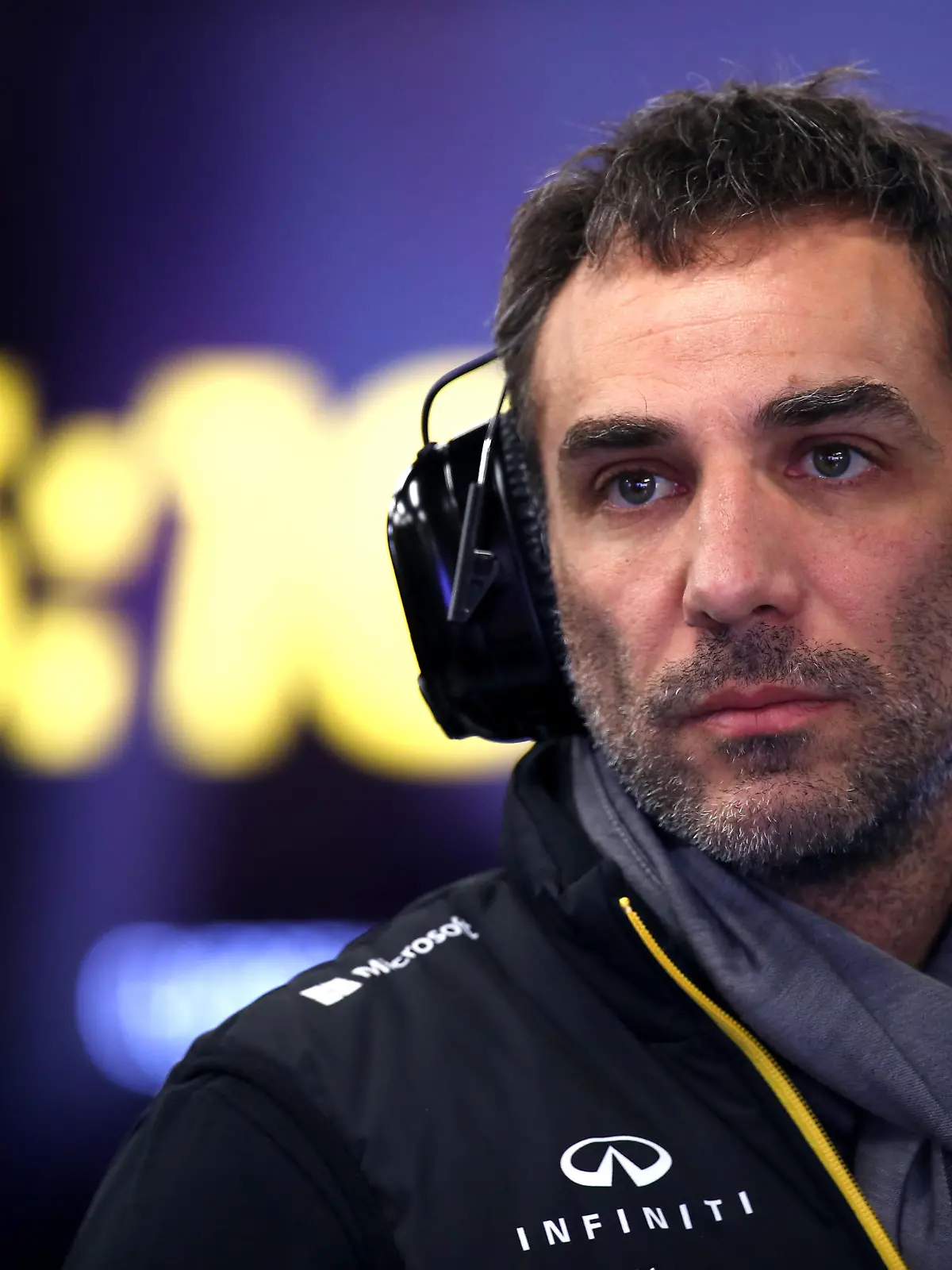 BARCELONA, SPAIN - FEBRUARY 19: Renault Sport F1 Managing Director Cyril Abiteboul looks on from the garage during day one of Formula 1 Winter Testing at Circuit de Barcelona-Catalunya on February 19, 2020 in Barcelona, Spain. (Photo by Mark Thompson/Getty Images)