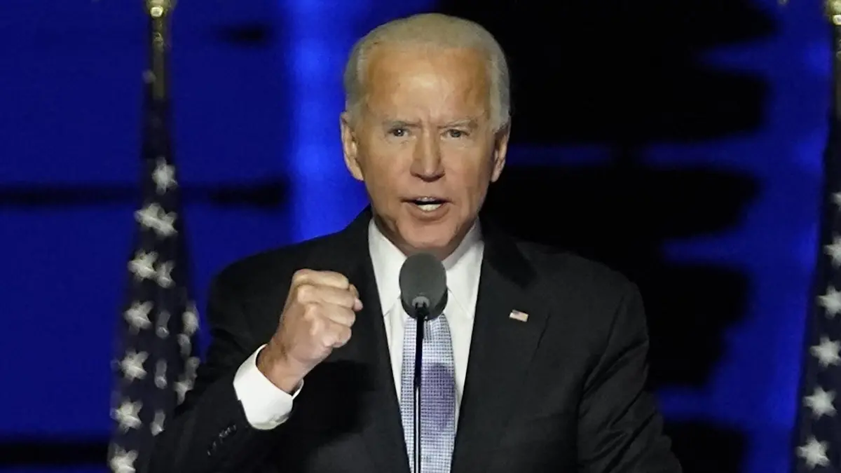 President-elect Joe Biden speaks on Saturday, November 7, 2020 at the Chase Center in Wilmington, Delaware. Biden defeated President Donald Trump to become 46th president of the United States. Pool photo by Andrew Harnik/ PUBLICATIONxINxGERxSUIxAUTxHUNxONLY WILX20201107231 AndrewxHarnik