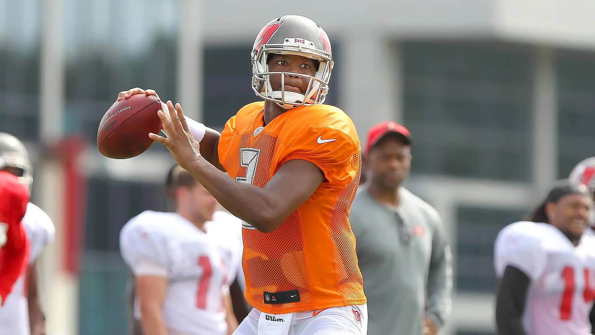 04 AUG 2015: 2015 first overall pick in the NFL American Football Herren USA Draft, Jameis Winston (3) in action during Buccaneers Training Camp at One Buccaneer Place in Tampa, Florida. NFL: AUG 04 Buccaneers Training Camp PUBLICATIONxINxGERxSUIxAUTxHUNxRUSxSWExNORxONLY Icon357150804053
04 Aug 2015 2015 First Overall Pick in The NFL American Football men USA Draft Jameis Winston 3 in Action during Buccaneers Training Camp AT One Buccaneer Place in Tampa Florida NFL Aug 04 Buccaneers Training Camp PUBLICATIONxINxGERxSUIxAUTxHUNxRUSxSWExNORxONLY