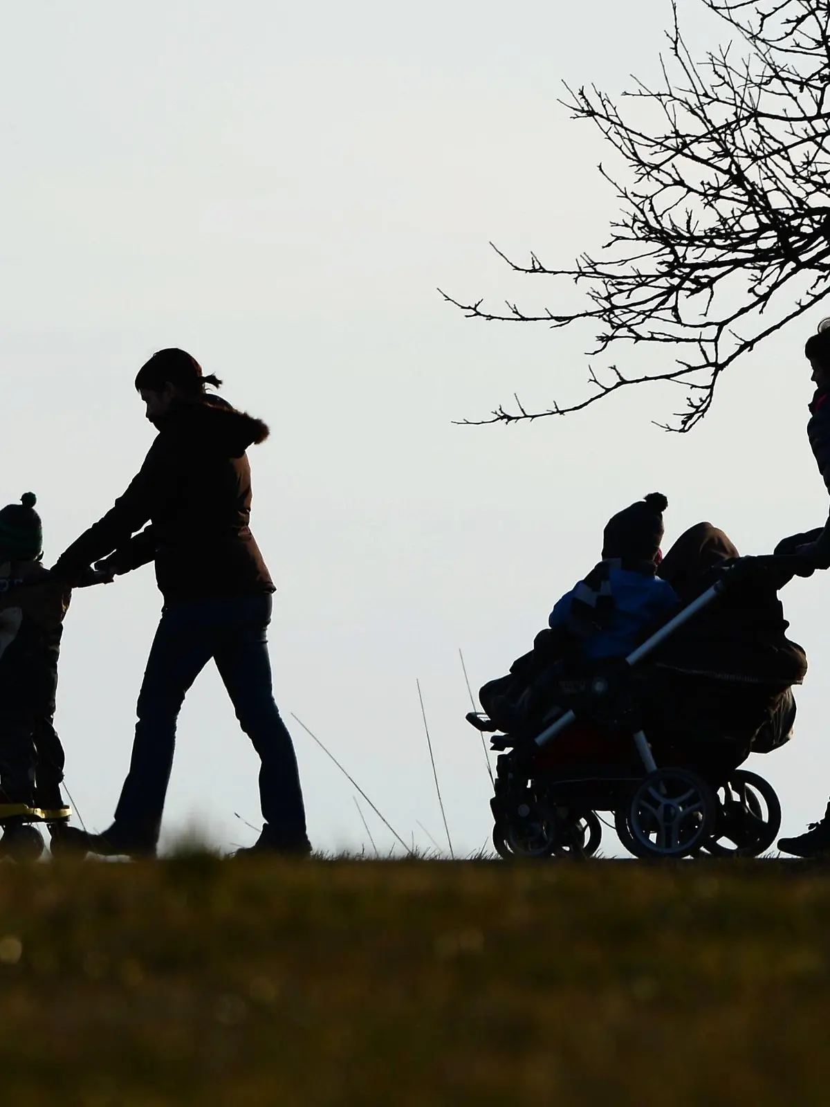 ARCHIV - 25.02.2014, Baden-Württemberg, Oberhomberg: Zwei Frauen schieben ihre Kinderwagen eine Landstraße entlang. (zu dpa "AfD will junge Frauen mit Geld zum Kinderkriegen motivieren") Foto: picture alliance / Felix Kästle/dpa +++ dpa-Bildfunk +++