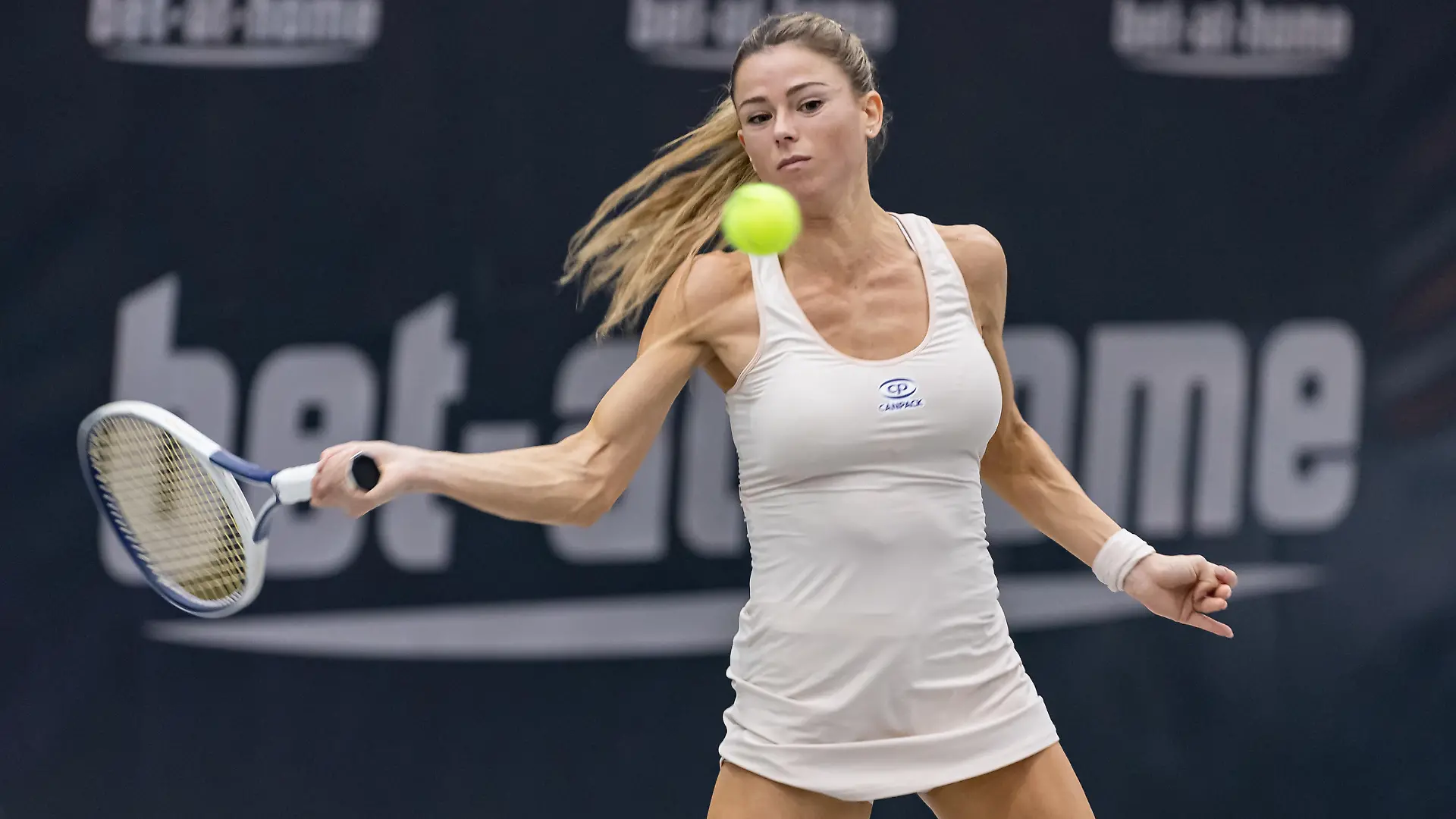 LINZ, AUSTRIA - NOVEMBER 11: Camila Giorgi of Ita in action during Day 3 of the Upper Austria Ladies Linz at TipsArena Linz on November 11, 2020 in Linz, Austria. (Photo by Alexander Scheuber/Getty Images)