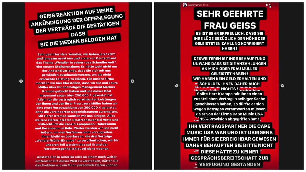 In seiner Instagram-Story veröffentlicht Michael Wendler ein Statement der Firma "Uncle Sam" (links) und reagiert darauf mit neuen Vorwürfen.