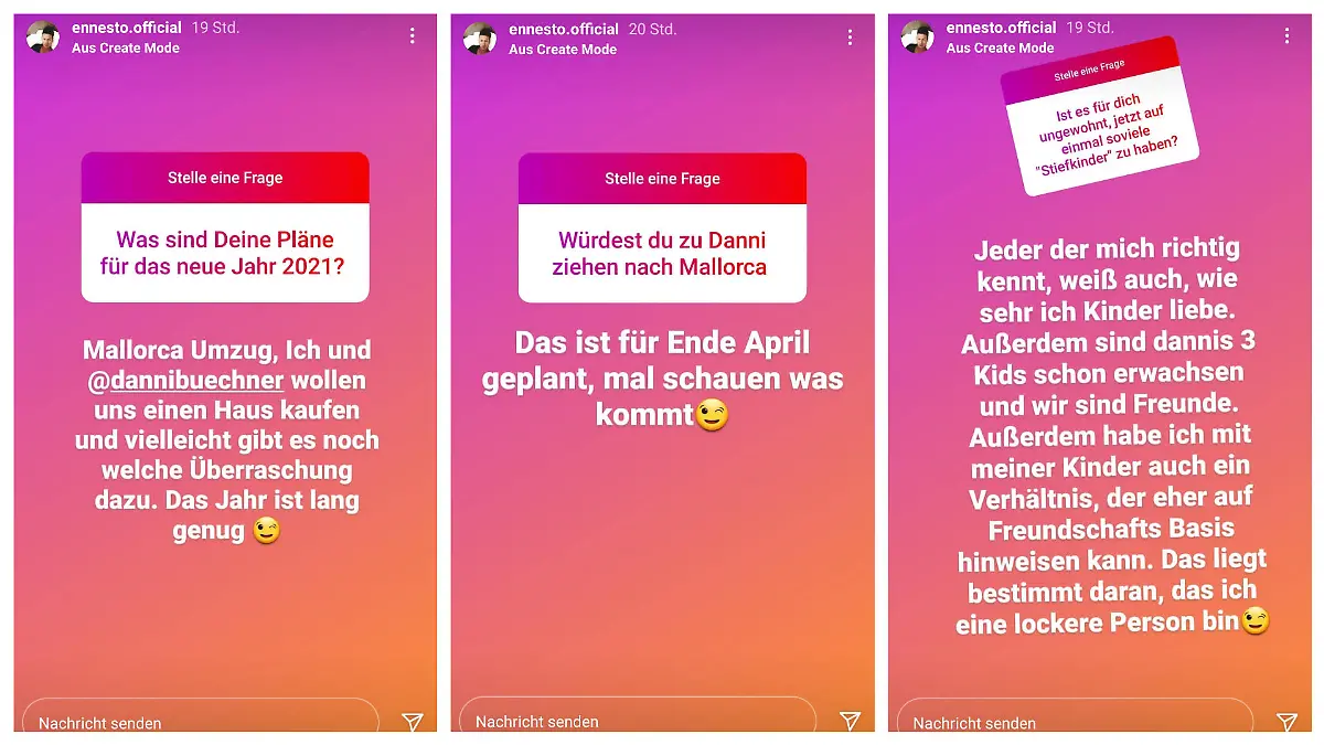 Auf Instagram verkündete Ennesto Monté den Umzug zu seiner Danni nach Mallorca