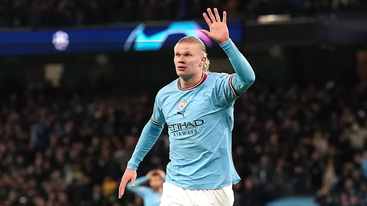 ARCHIV - 14.03.2023, Großbritannien, Manchester: Fußball: Champions League, Manchester City - RB Leipzig, K.o.-Runde, Achtelfinale, Rückspiele im Etihad Stadium, Erling Haaland von Manchester feiert sein Tor zum 6:0. Haaland hat nach dem Sieg gegen Leipzig eine Nachricht an Borussia Dortmunds Trainer Edin Terzic geschrieben. (zu dpa: «Nach Fünferpack gegen Leipzig: Haaland schreibt Nachricht an Terzic») Foto: Nick Potts/PA Wire/dpa +++ dpa-Bildfunk +++