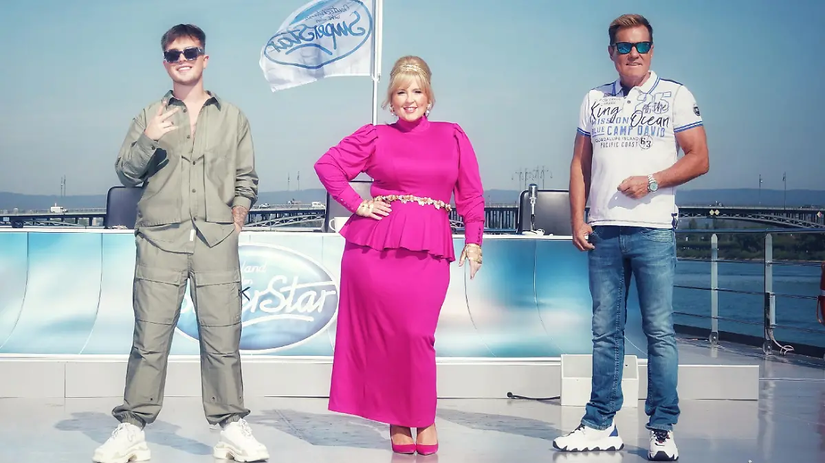 Mike Singer, Maite Kelly und Dieter Bohlen sitzen 2021 in der DSDS-Jury