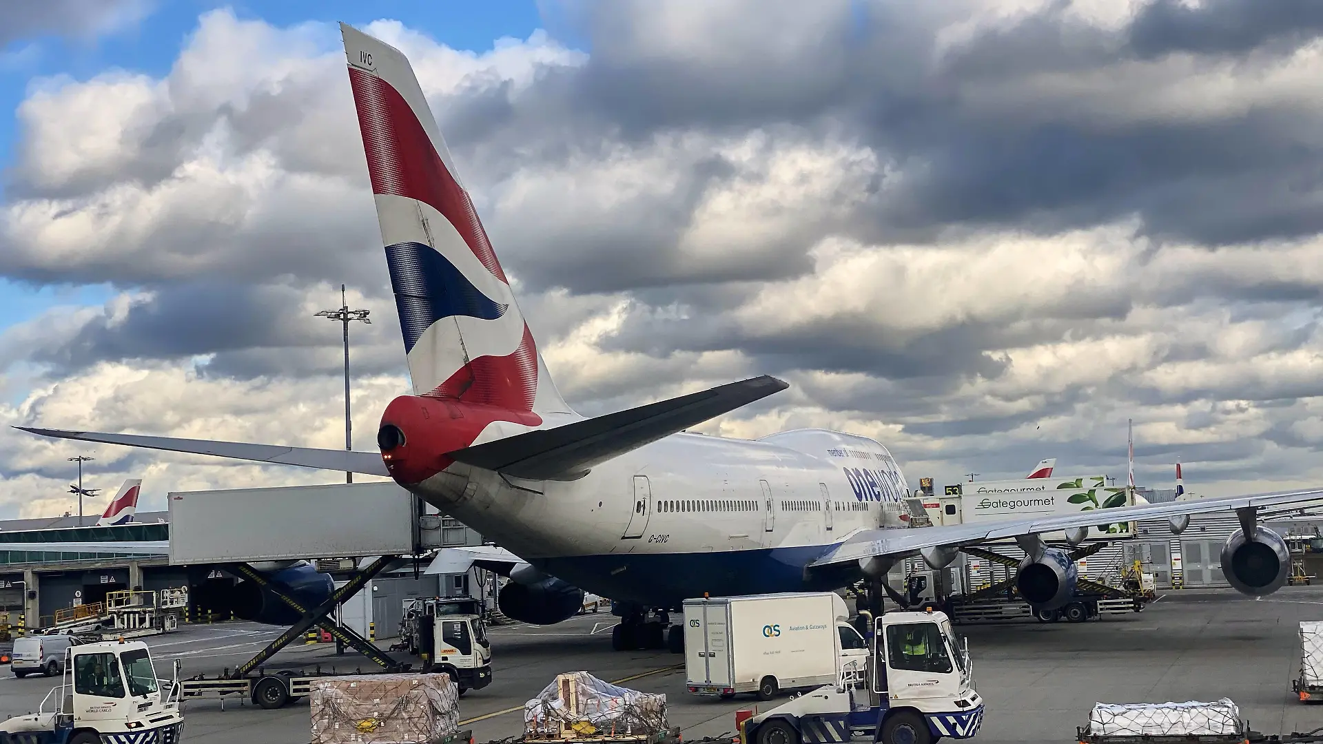 British Airways One World passenger jet Boing 747 Jumbo at International Airport London Heathrow in London, Great Britain, Februar 25, 2020.