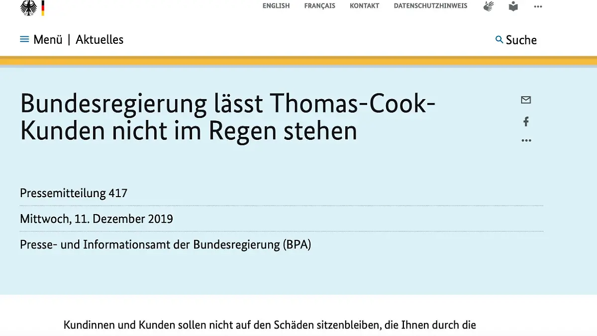 Screenshot Homepage Bundesregierung