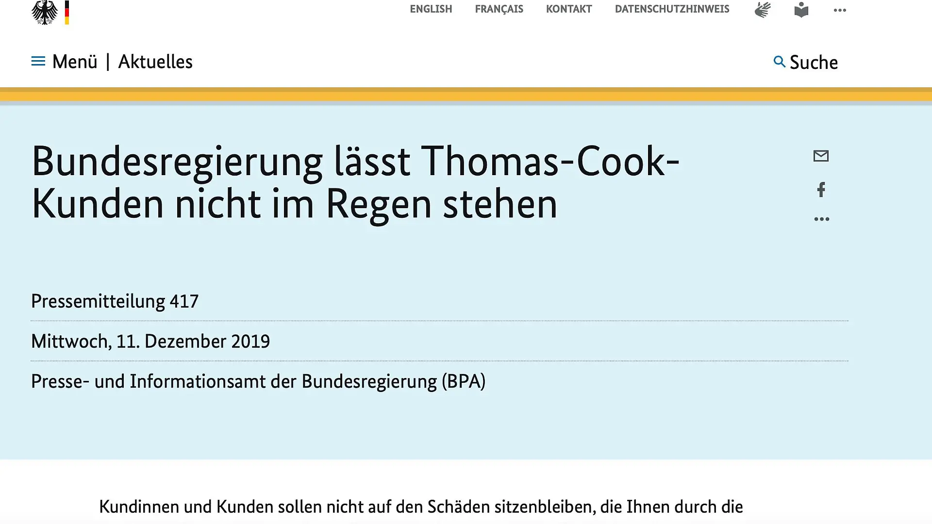 Screenshot Homepage Bundesregierung