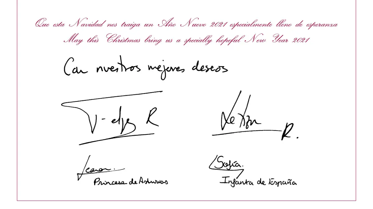  11-12-2020 Kerst Signatures of King Felipe, Queen Letizia, Princess Sofia and Princess Leonor on the 2020 Christmascard. c PPE/Thorton/Casa Real PUBLICATIONxINxGERxSUIxAUTxONLY Copyright: xPPEx