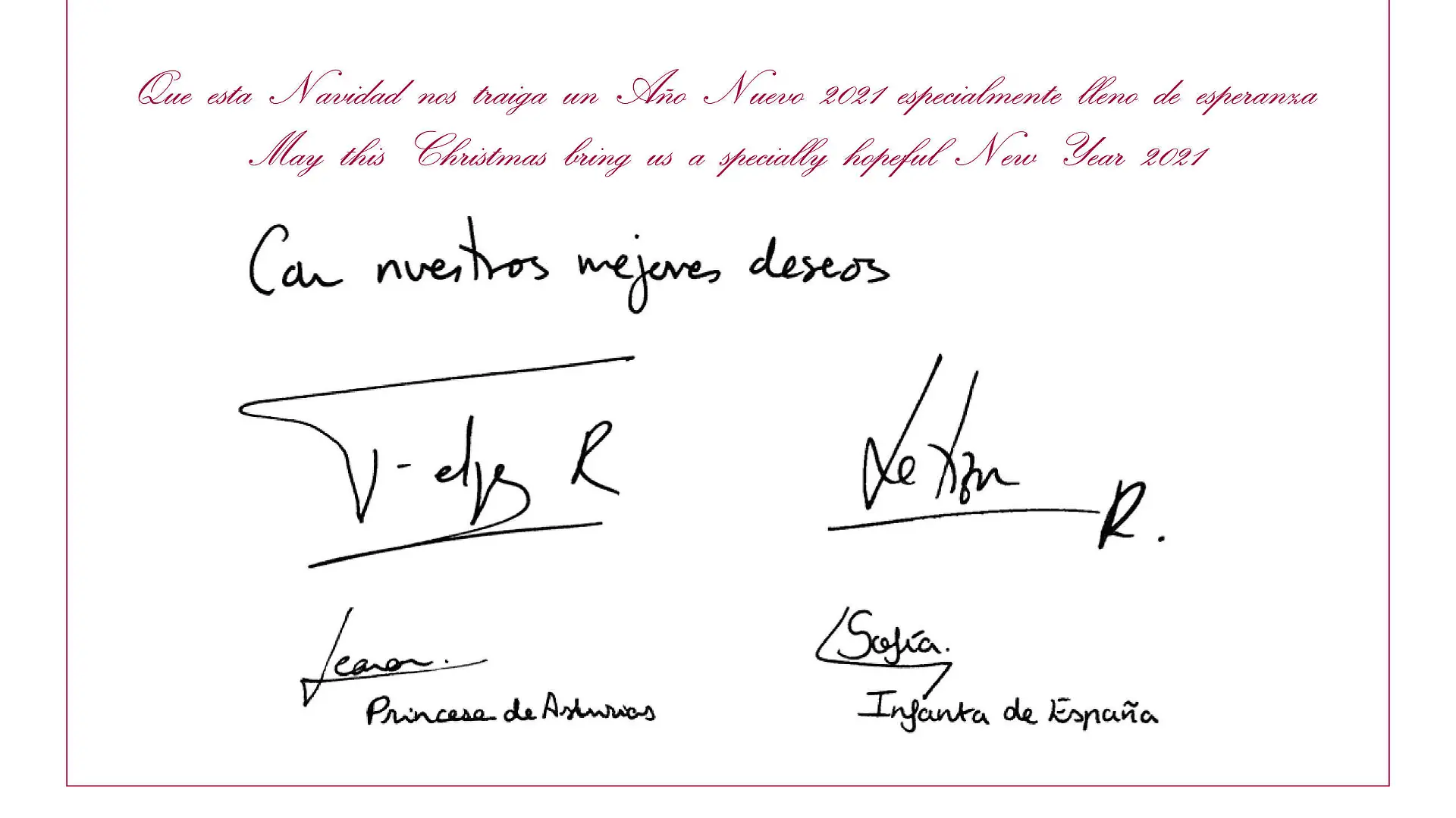11-12-2020 Kerst Signatures of King Felipe, Queen Letizia, Princess Sofia and Princess Leonor on the 2020 Christmascard. c PPE/Thorton/Casa Real PUBLICATIONxINxGERxSUIxAUTxONLY Copyright: xPPEx