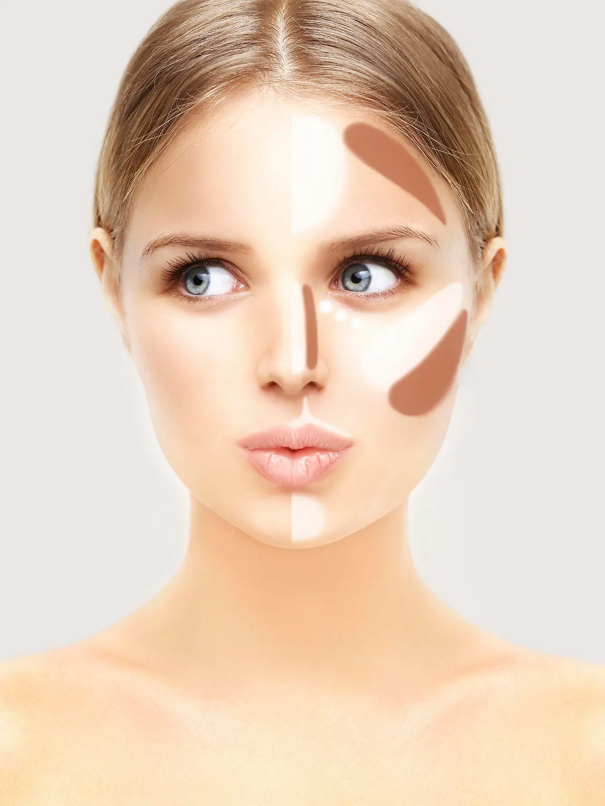Make up woman face. Contour and highlight makeup.