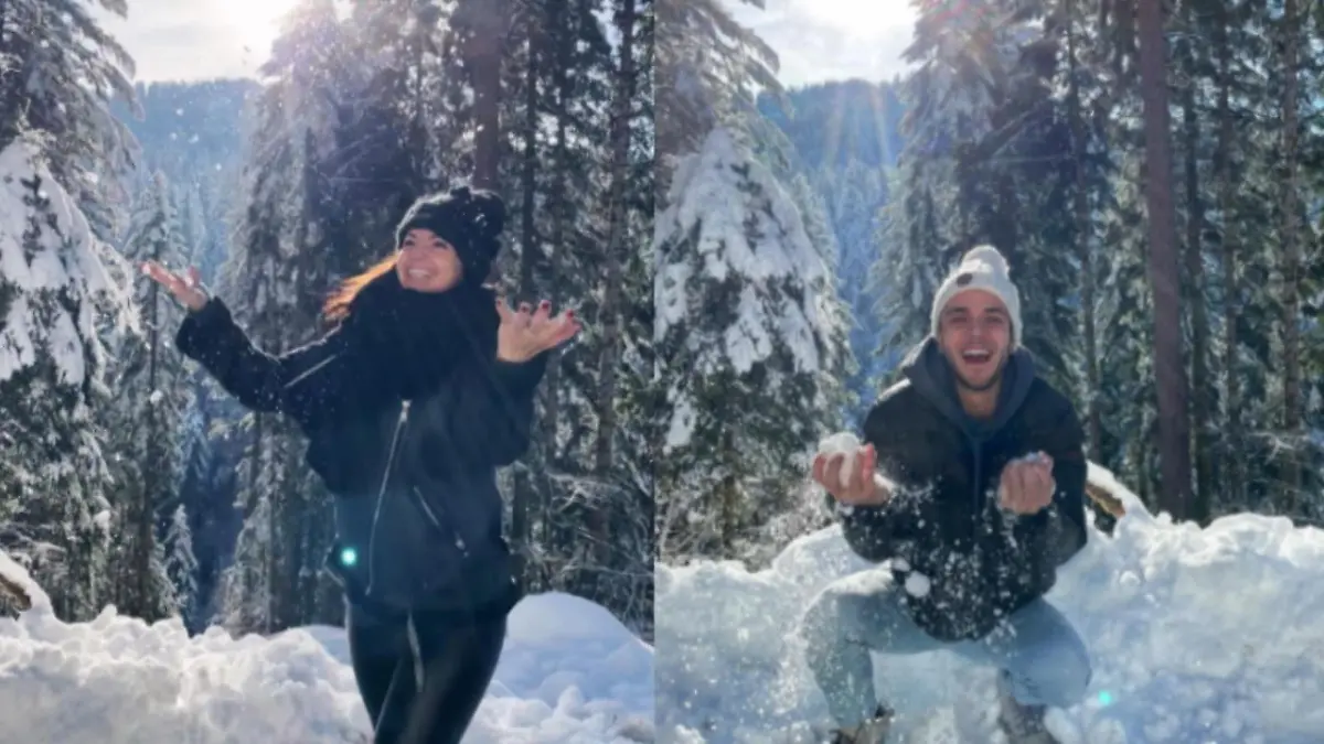 So happy sind Christina Luft und Luca Hänni im Schnee Erster gemeinsamer Winterurlaub