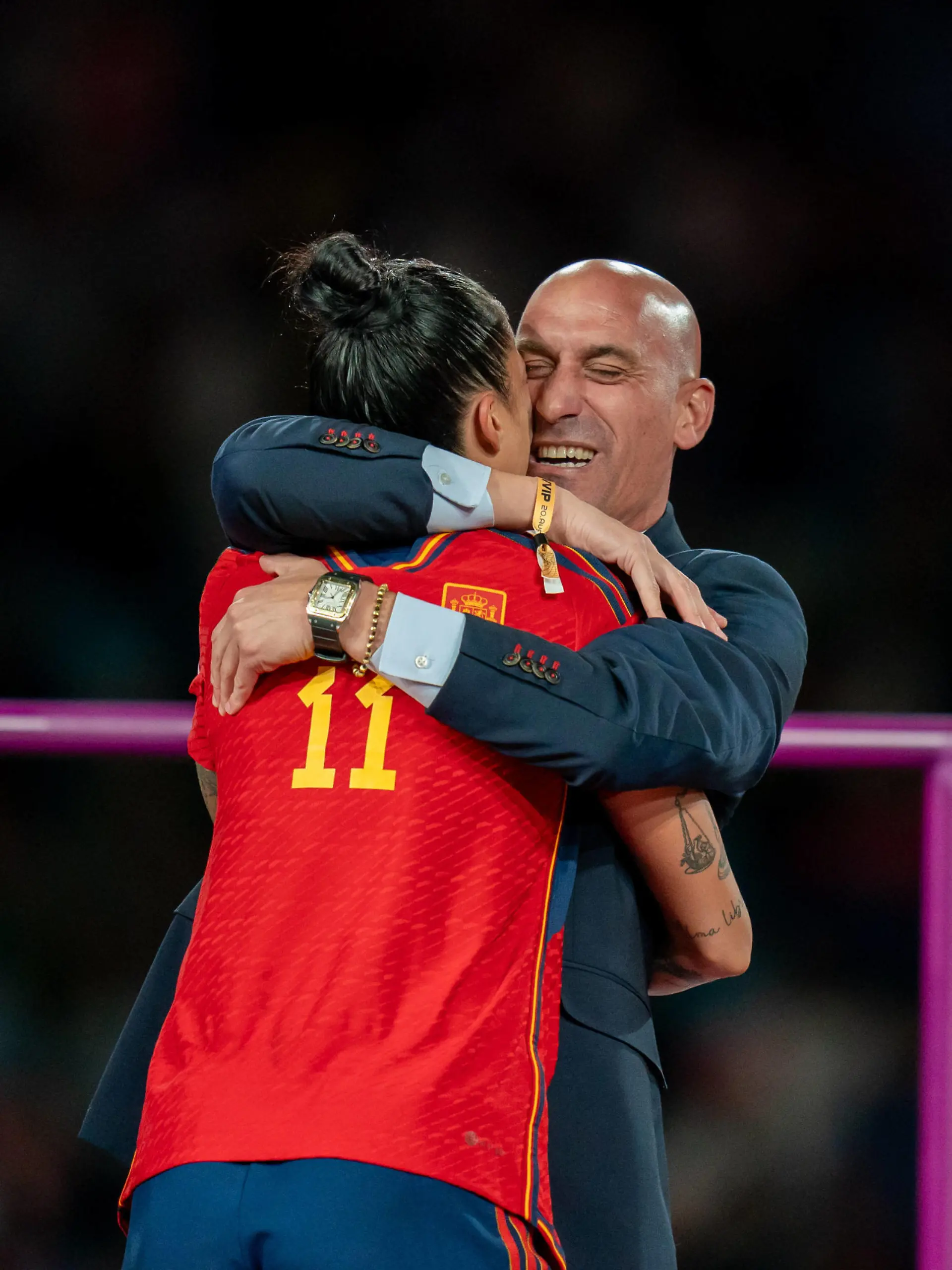 Sydney, Australia, August 20th 2023: Jenni Hermoso 10 Spain hugs president of the RFEF Luis Rubiales during the FIFA Womens World Cup 2023 Final football match between Spain and England at Stadium Australia in Sydney, Australia. Noe Llamas / SPP PUBLICATIONxNOTxINxBRAxMEX Copyright: xNoexLlamasx/xSPPx spp-en-NoLlSp-20230820-NLA05102