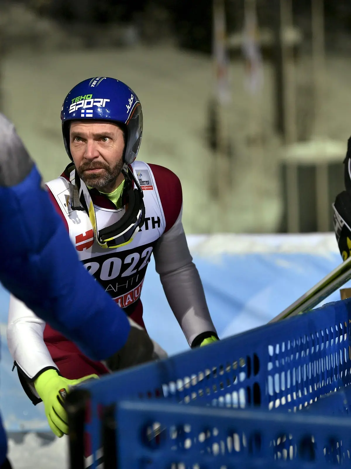 Former five-time Four-Hills Champion and two-time World Champion, Finnish ski jumper Janne Ahonen made an exhibition jump during HS130 ski jumping team event at the Lahti Ski Games in Lahti, Finland, on February 26, 2022. LEHTIKUVA / ANTTI YRJÖNEN - FINLAND OUT. NO THIRD PARTY SALES.