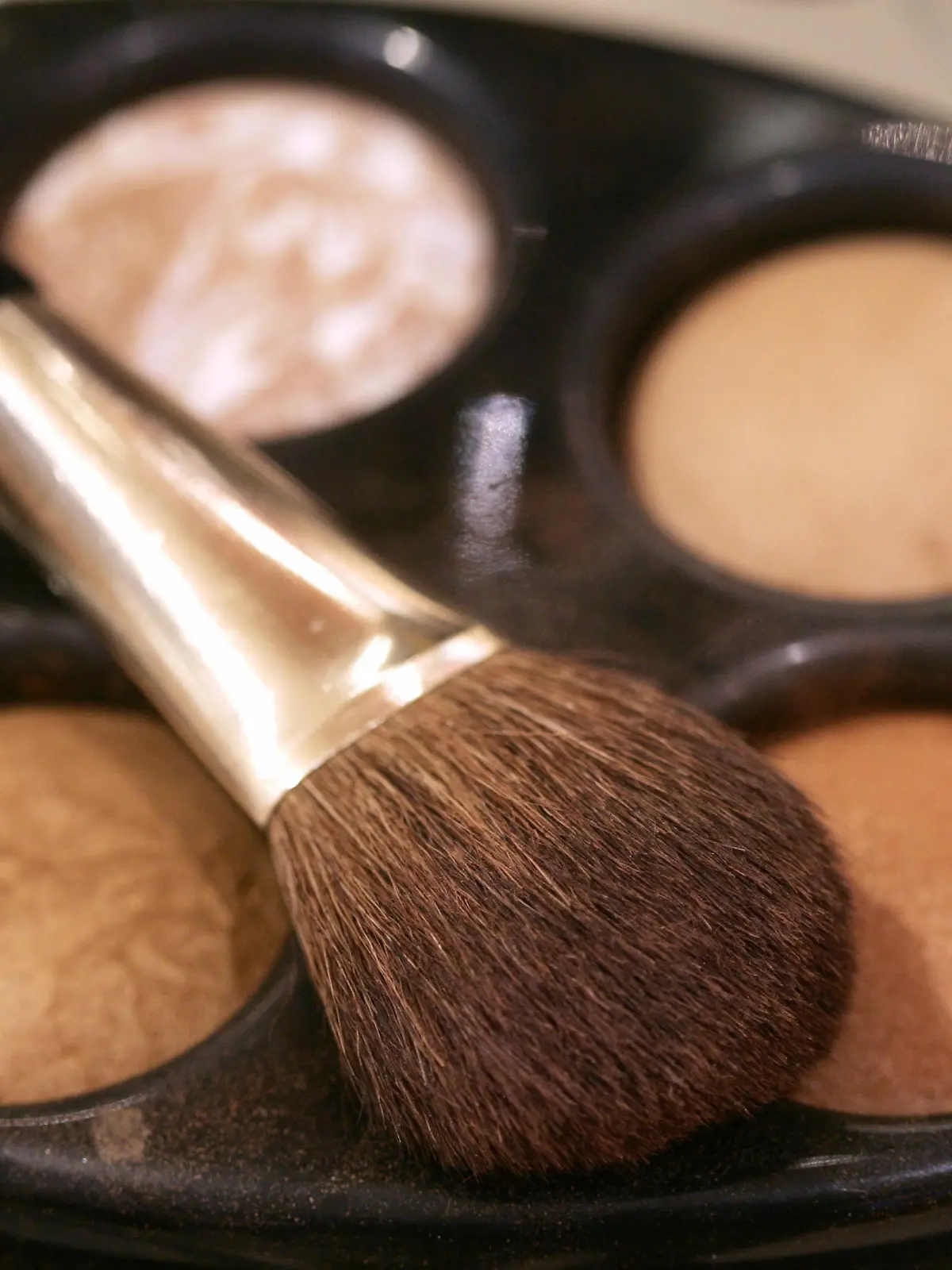 Ein Pinsel und eine Palette mit Gesichtspuder bzw. Make-Up in Puderform in verschiedenen Brauntönen zum Testen für die Kundinnen in einer Douglas-Filiale in Dortmund am 02.02.2005. Foto: Bernd Thissen dpa/lnw +++(c) dpa - Report+++, Ein Pinsel und eine Palette mit Gesichtspuder bzw. Make-Up in Puderform in verschiedenen Brauntönen zum Testen für die Kundinnen in einer Douglas-Filiale in Dortmund am 02.02.2005. Foto: Bernd Thissen dpa/lnw +++(c) dpa - Report+++