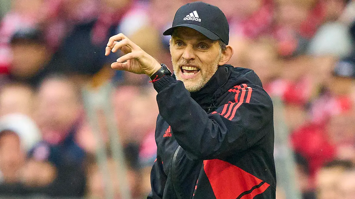 Trainer Thomas Tuchel FCB, team manager, headcoach, coach, geste in the match FC BAYERN MUENCHEN - TSG 1899 HOFFENHEIM 1.German Football League on Apr 15, 2023 in Munich, Germany. Season 2022/2023, matchday 28, 1.Bundesliga, FCB, BVB, München, 28.Spieltag.