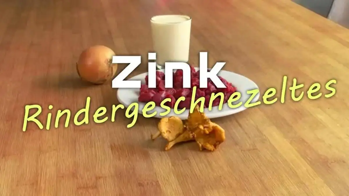 Überschrift Zink dahinter ein Teller mit Rindergeschnetzeltem