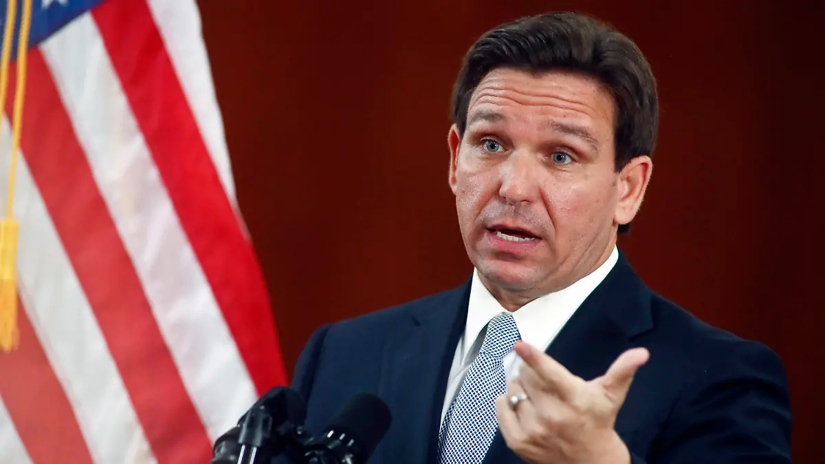FILE - Florida Gov. Ron DeSantis answers questions from the media in the Florida Cabinet following his State of the State address during a joint session of the Senate and House of Representatives on March 7, 2023, at the state Capitol in Tallahassee, Fla. The Republican-dominated Florida Legislature on Thursday, April 13, approved a ban on abortions after six weeks of pregnancy, a proposal supported by DeSantis as he prepares for an expected presidential run. (AP Photo/Phil Sears, File)