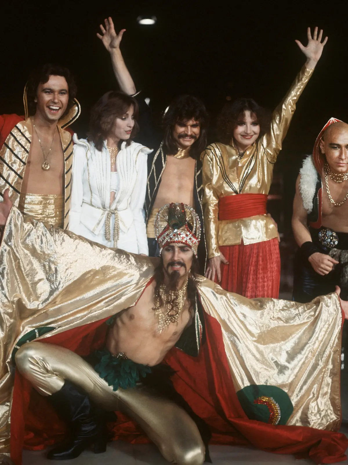 Die Popgruppe "Dschinghis Khan" ("Moskau"; "Dschinghis Khan") am 17.03.1979 in der Rudi-Sedlmayer-Halle in München. Die Band mit Steve Bender, Wolfgang Heichel, Leslie Mandoki, Edina Pop, Louis Hendrik Potgieter und Henriette Strobel wurde von Ralph Siegel produziert.