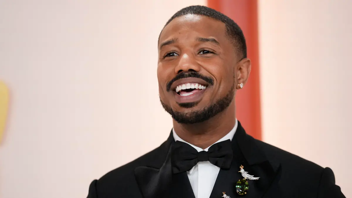 Michael B. Jordan arrives at the Oscars on Sunday, March 12, 2023, at the Dolby Theatre in Los Angeles. (AP Photo/Ashley Landis)