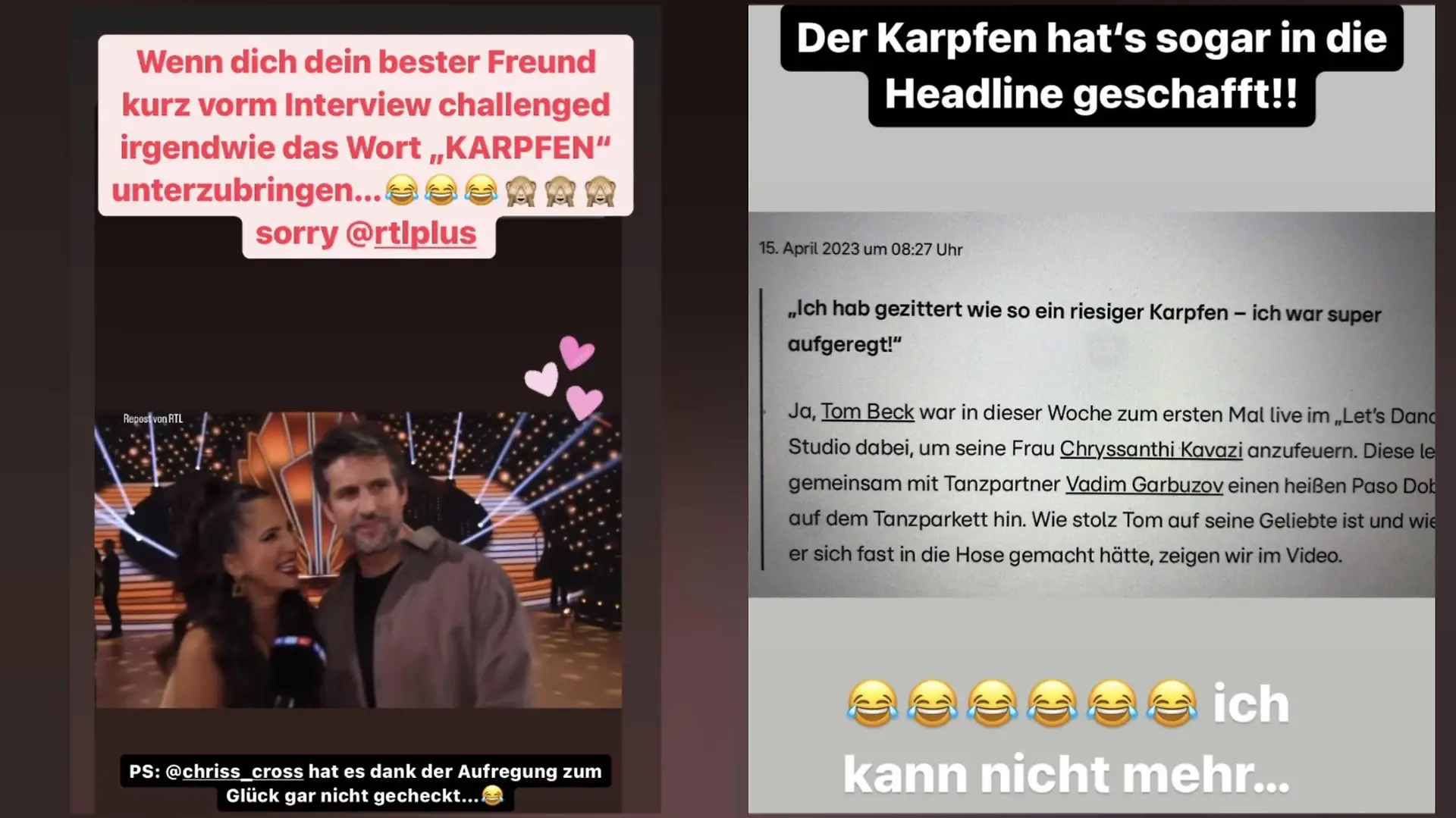 Karpfen-Mission erfolgreich: Tom Beck postet sein "Let's Dance"-Interview bei Instagram